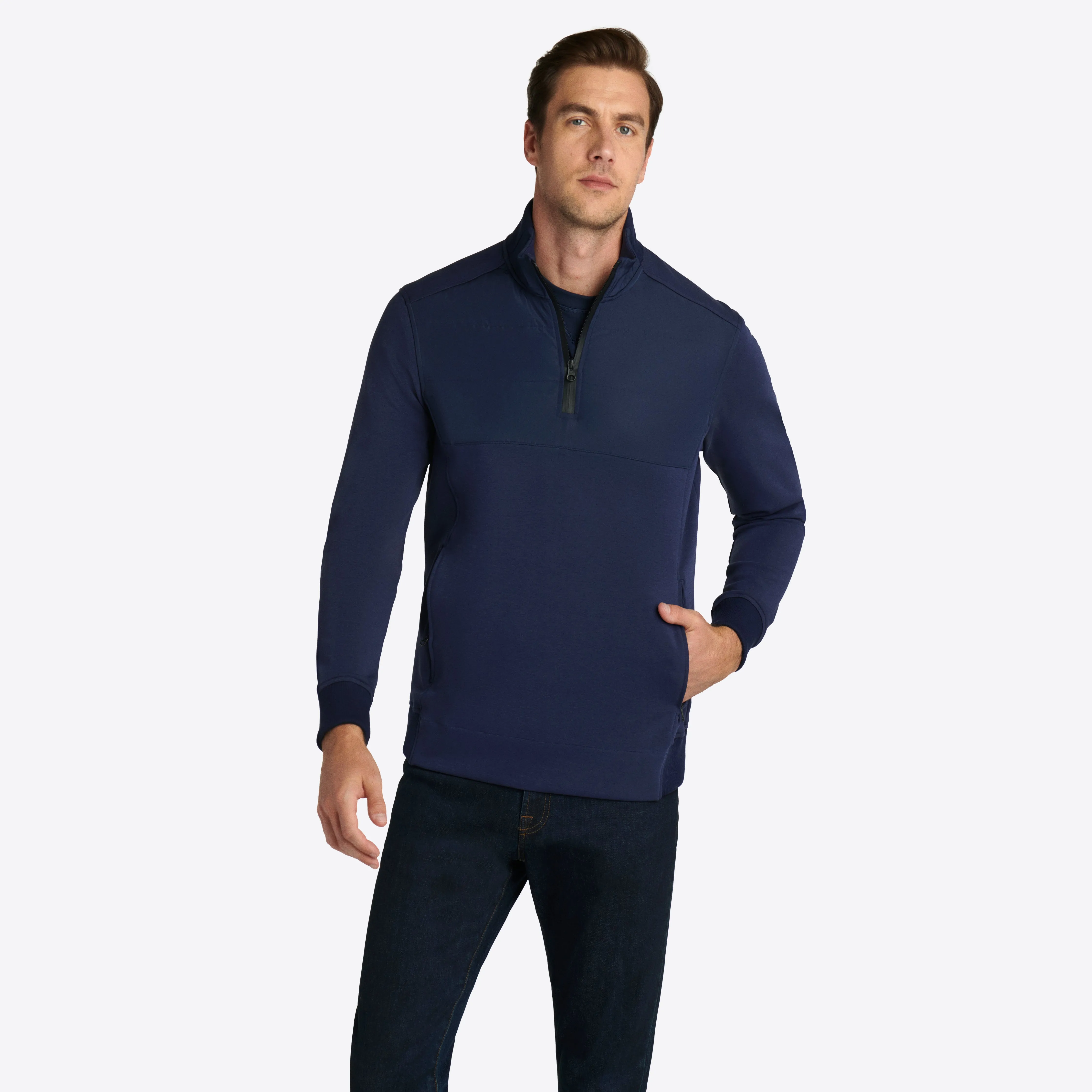 Solid Quarter Zip Mock Neck Pullover