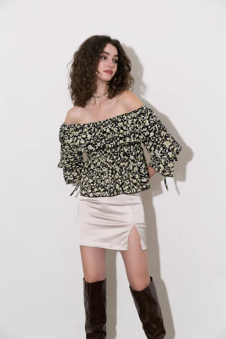 Sophia - Chic and Airy Chiffon Woman's Off Shoulder Peplum Top