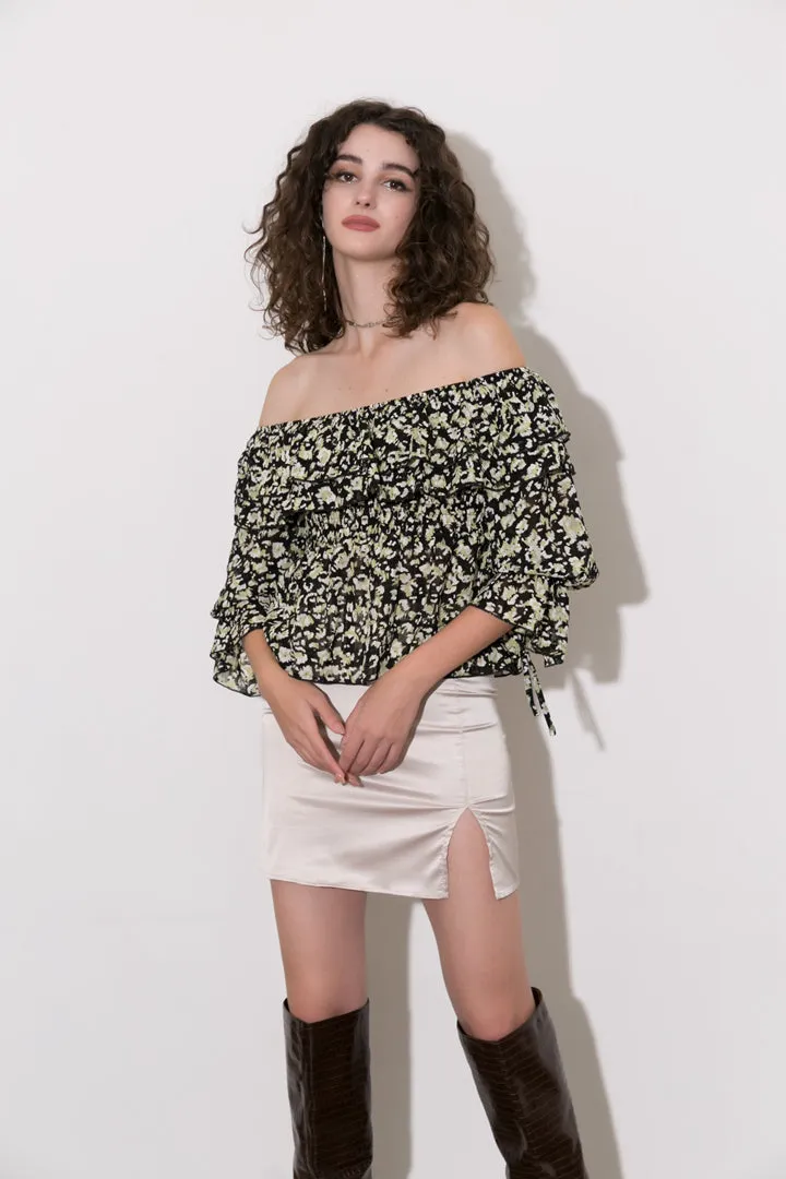 Sophia - Chic and Airy Chiffon Woman's Off Shoulder Peplum Top