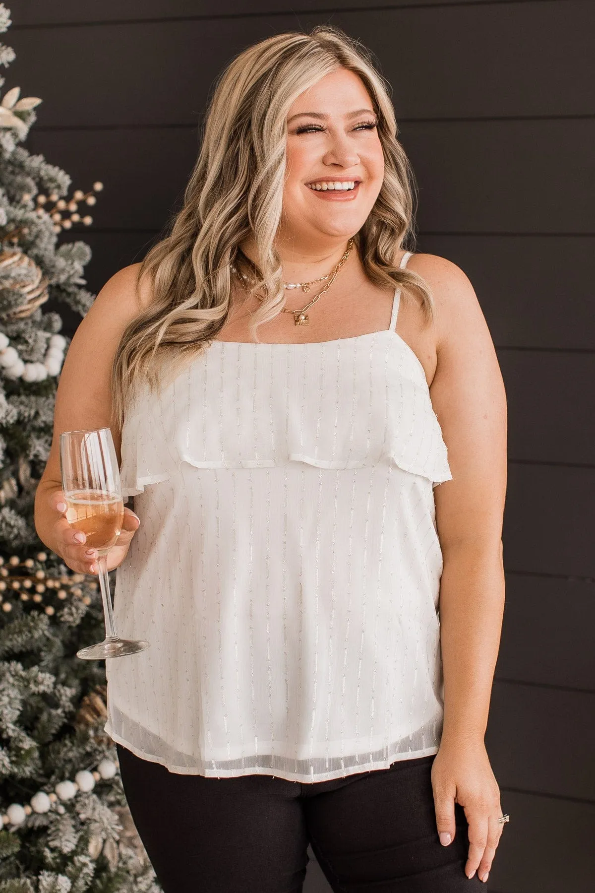 Star Of The Show Tiered Tank Top- Off-White