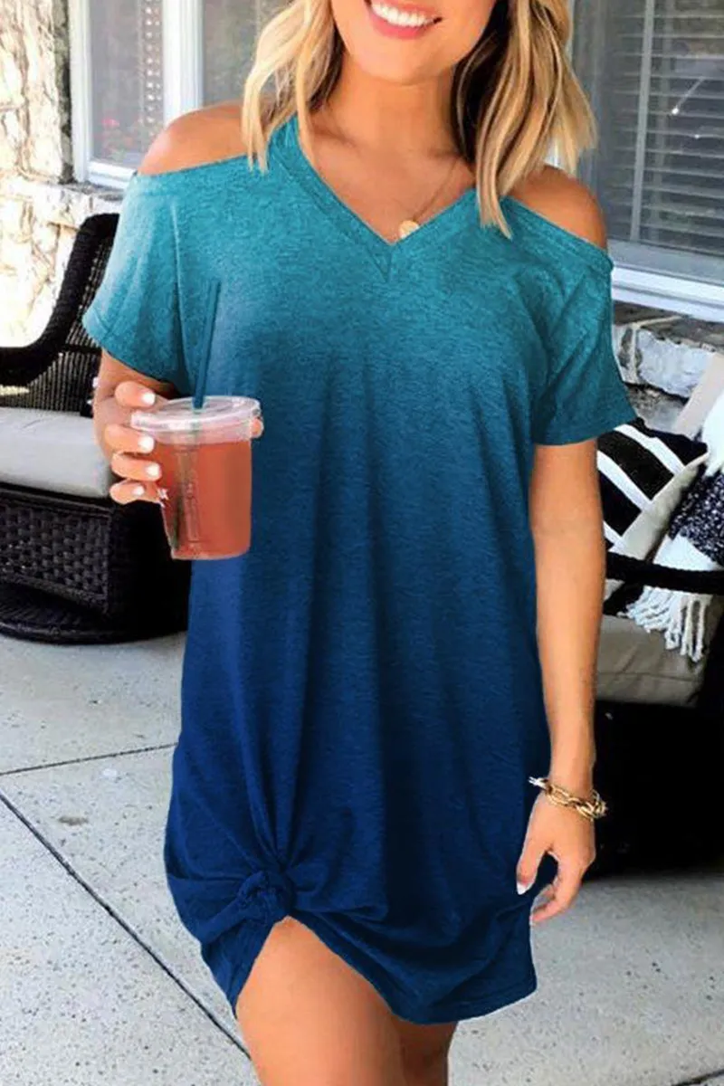 Street Tie Dye Hollowed Out V Neck Dresses(3 Colors)