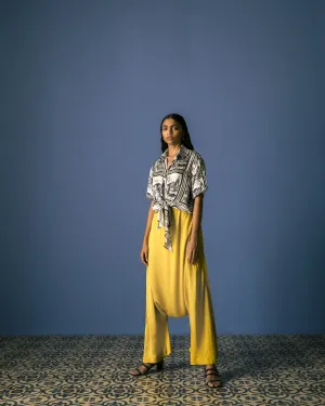 Studio Rigu   I   Paris Front Knot Shirt  Digitally Printed Vegan Silk Paris Block Digital Print Srch037