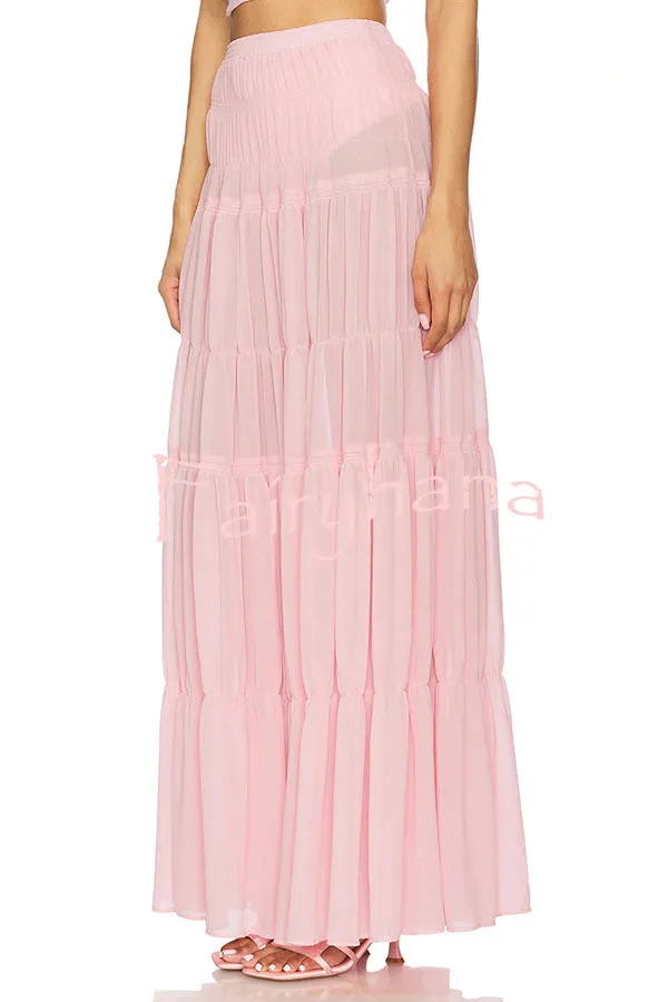 Stunning Chiffon Elastic Waist Layered A-line Maxi Skirt