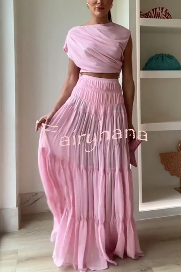 Stunning Chiffon Elastic Waist Layered A-line Maxi Skirt