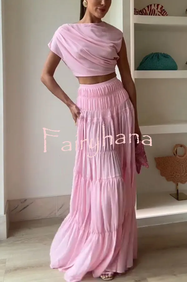 Stunning Chiffon Elastic Waist Layered A-line Maxi Skirt