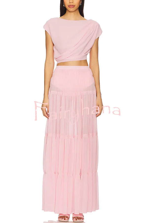 Stunning Chiffon Elastic Waist Layered A-line Maxi Skirt