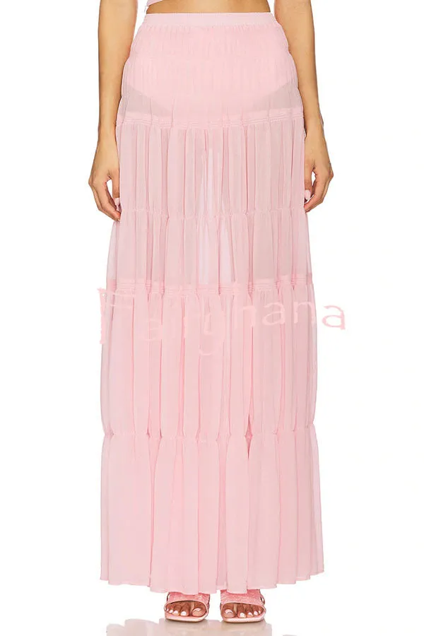 Stunning Chiffon Elastic Waist Layered A-line Maxi Skirt