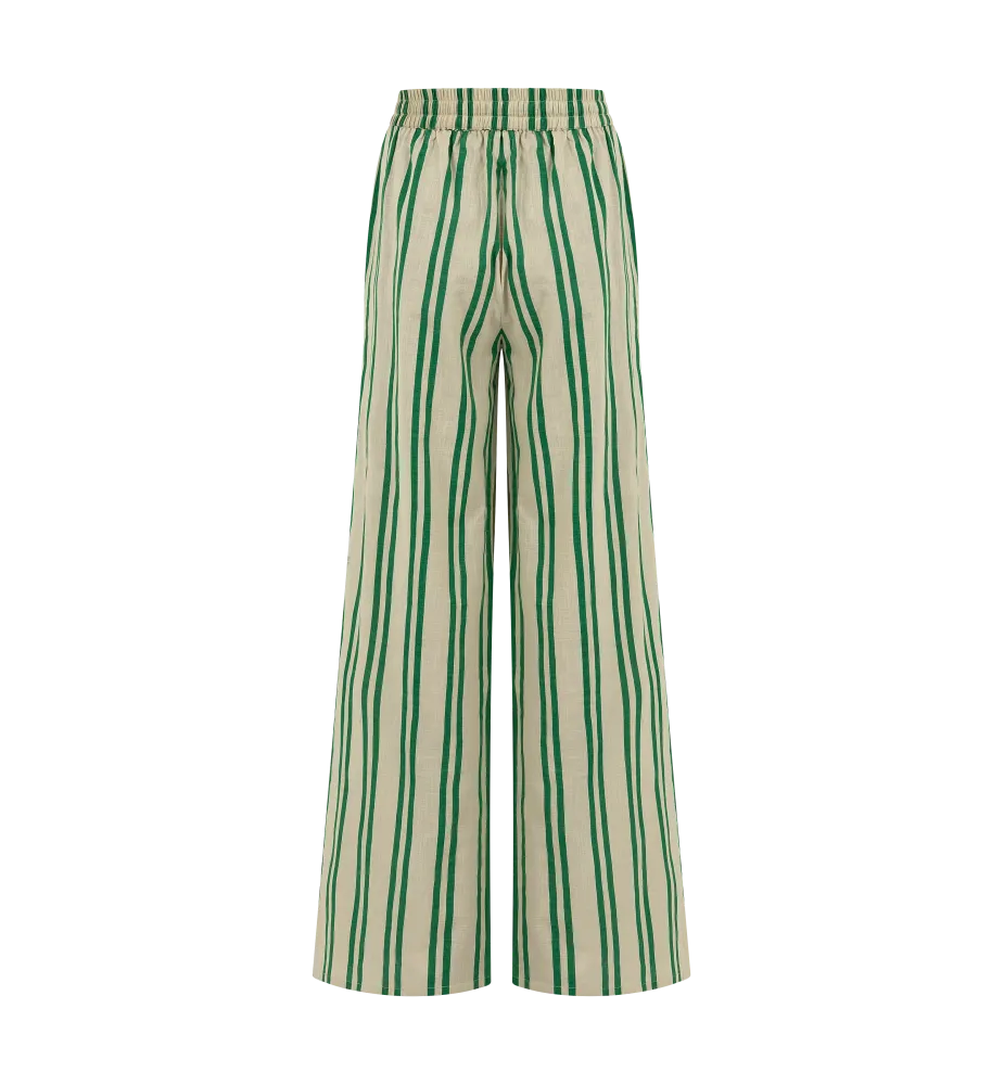 Sunny Stripes Pants | Beige - Emerald  Striped