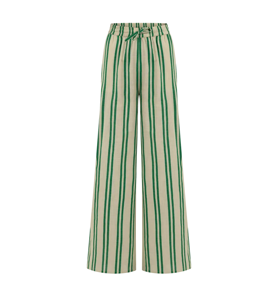 Sunny Stripes Pants | Beige - Emerald  Striped