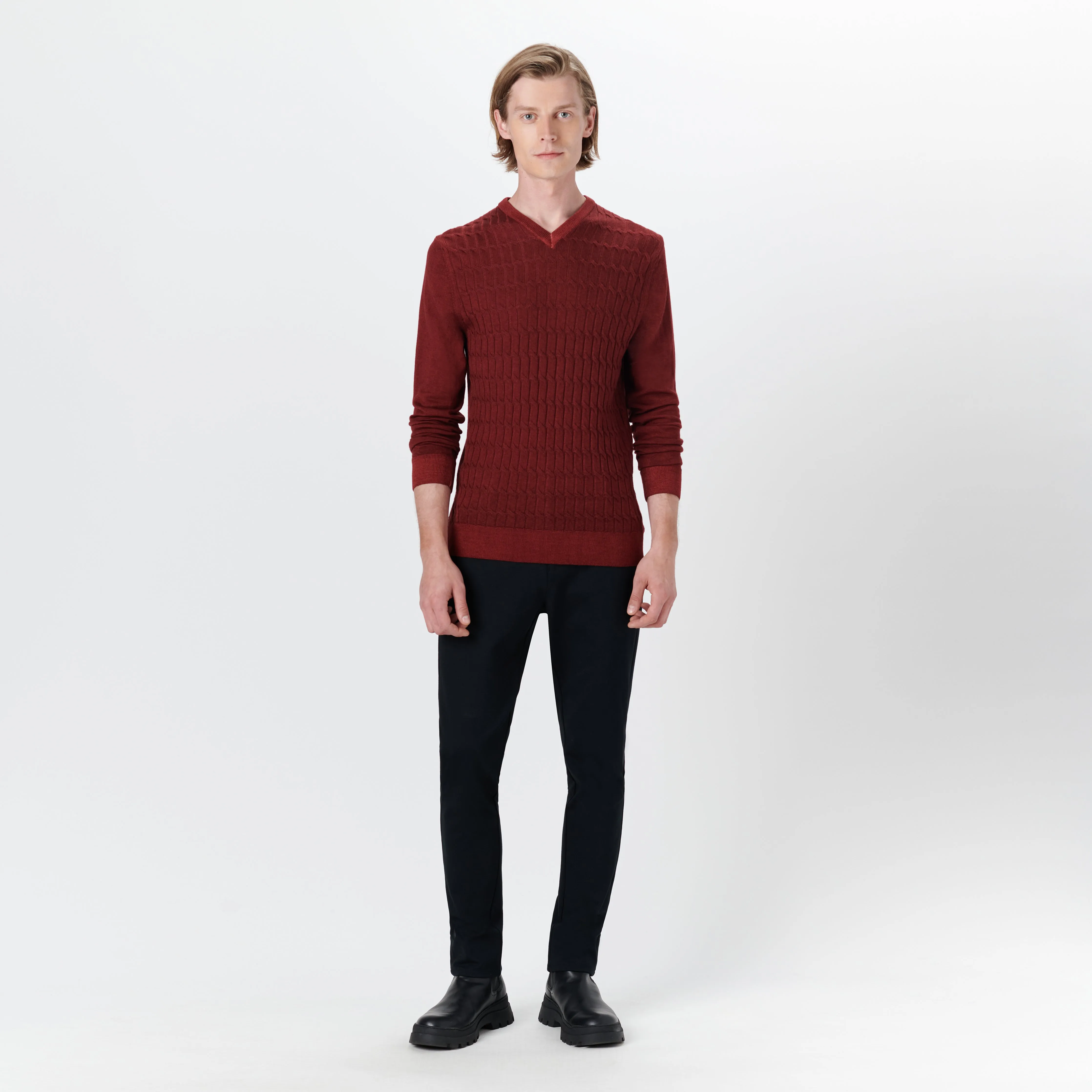 Super Merino V-Neck Cable Sweater