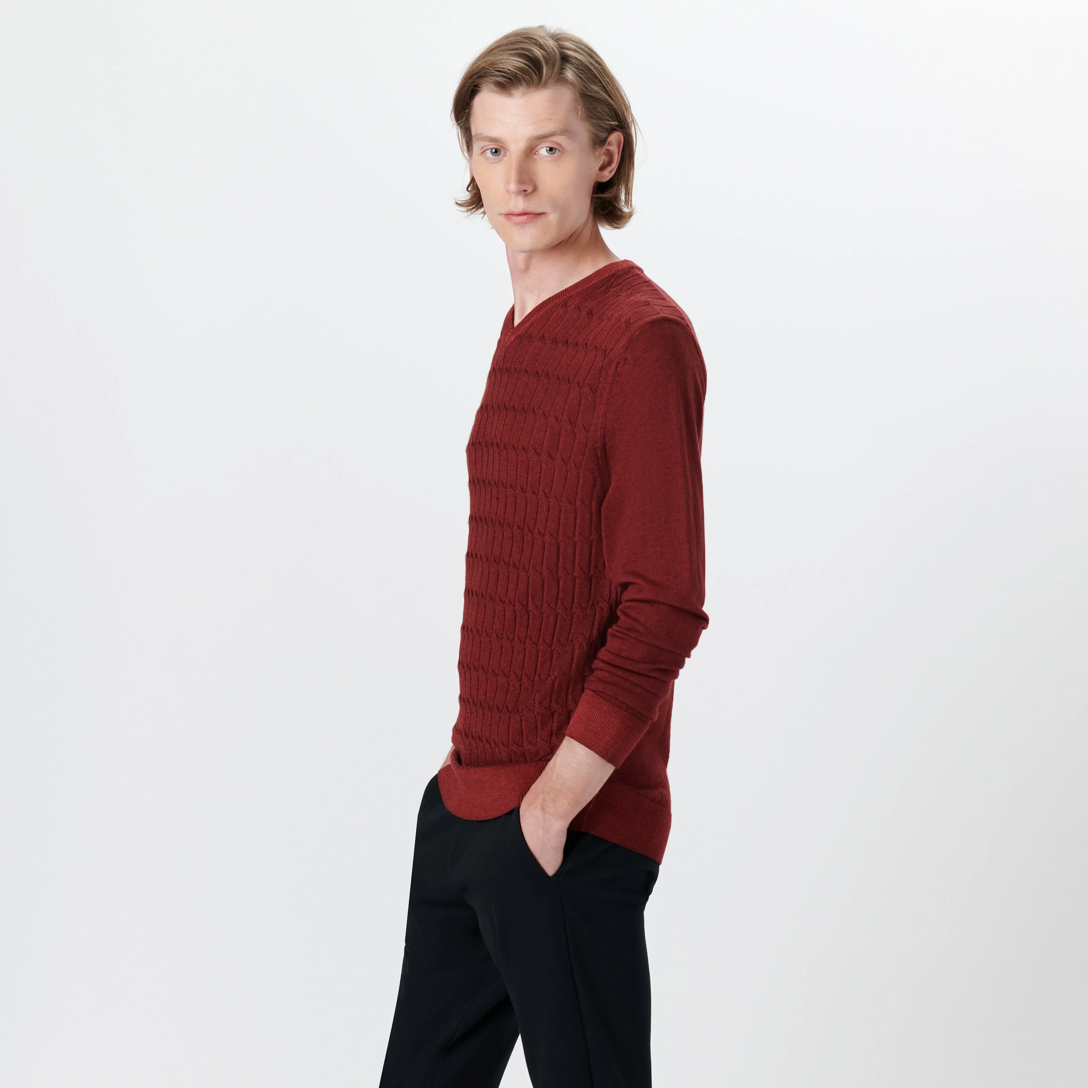 Super Merino V-Neck Cable Sweater