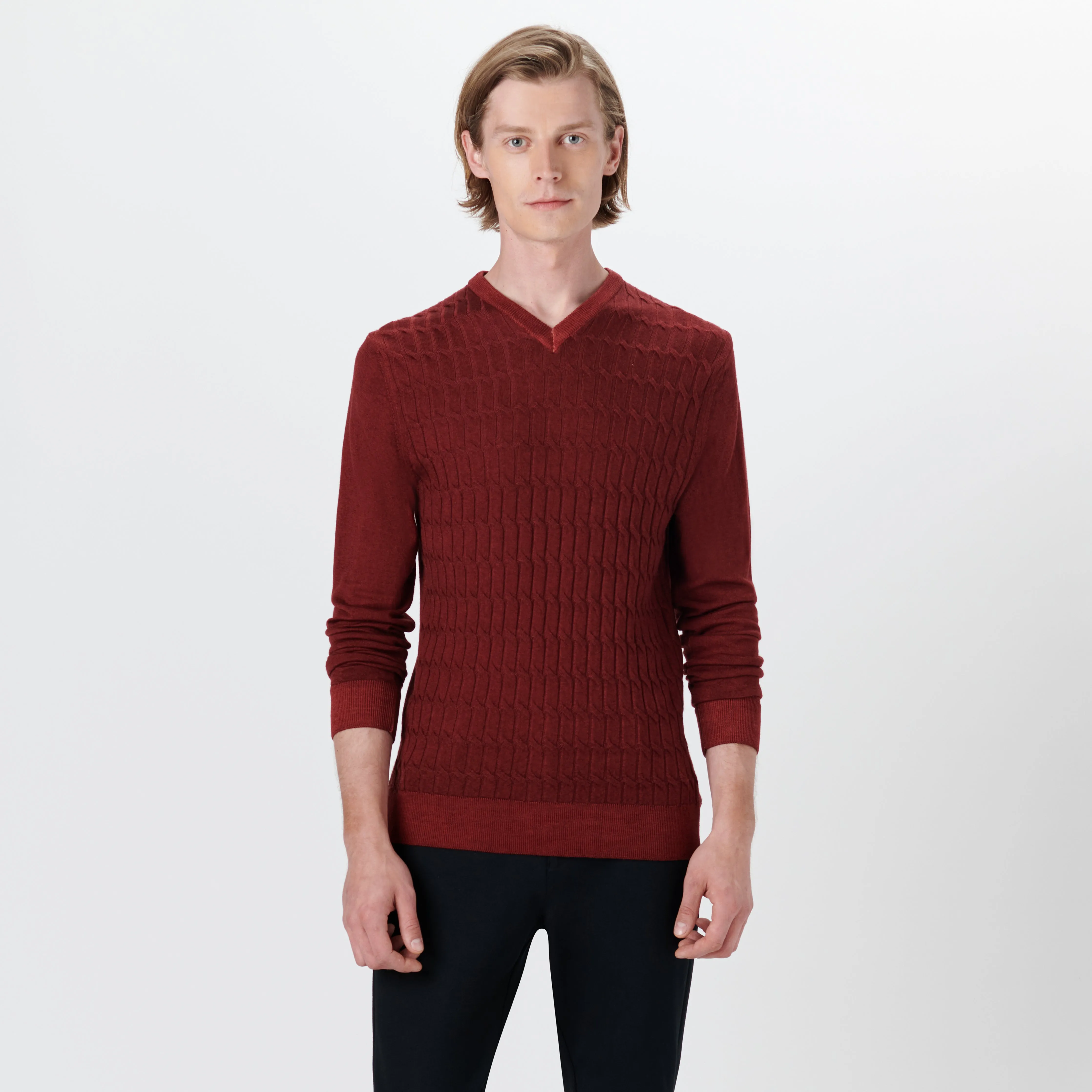 Super Merino V-Neck Cable Sweater