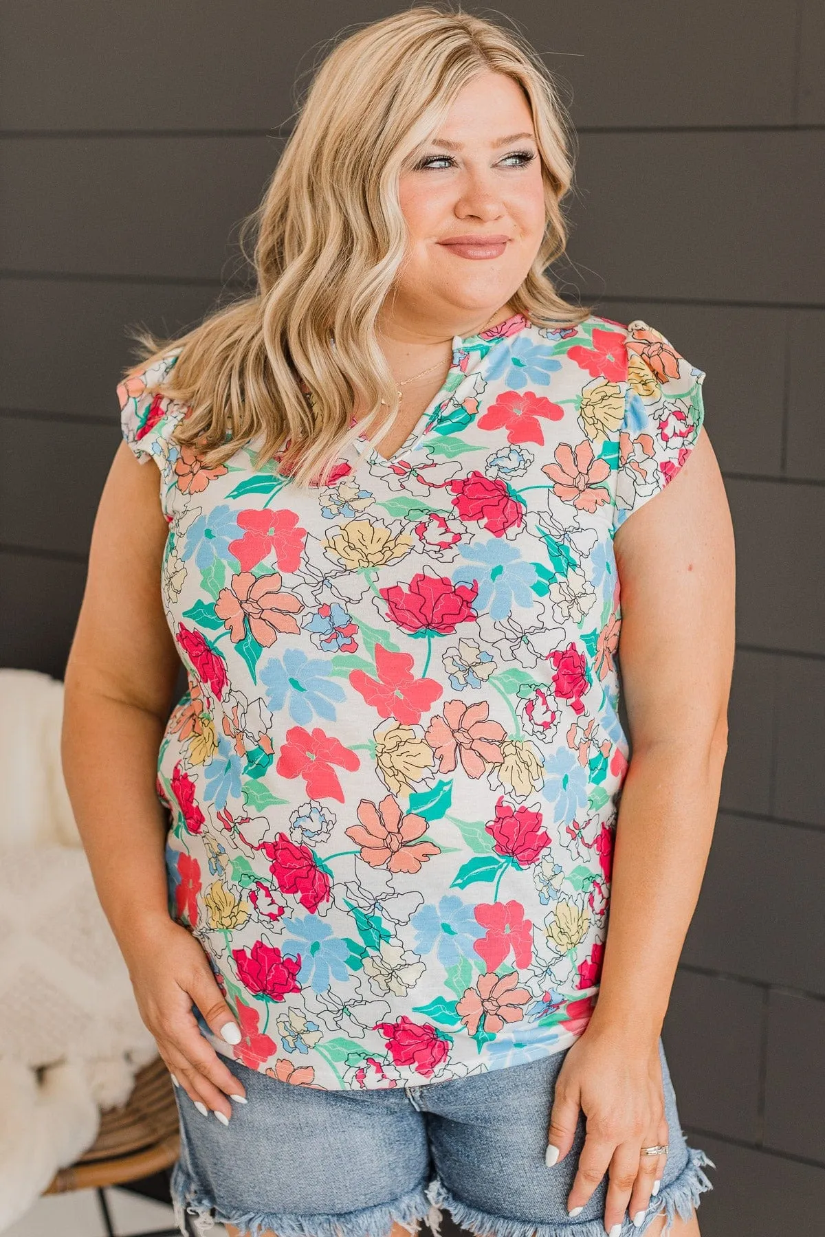 Take A Stroll Floral Top- Off-White