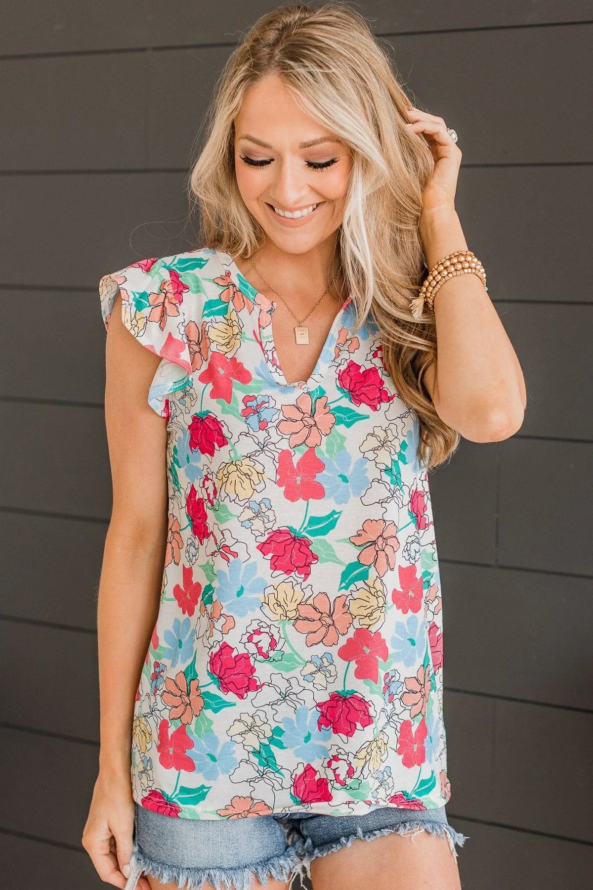Take A Stroll Floral Top- Off-White