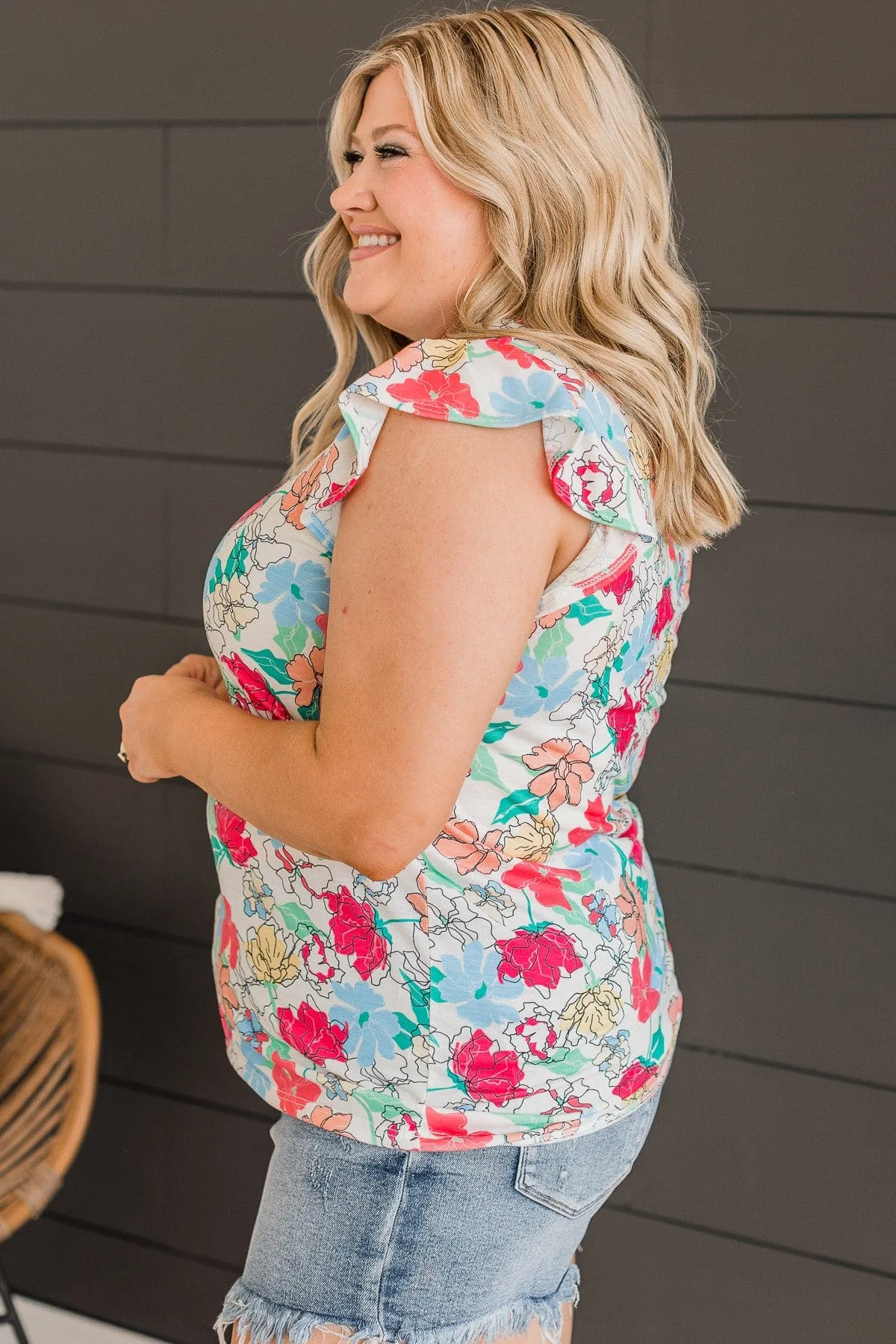 Take A Stroll Floral Top- Off-White