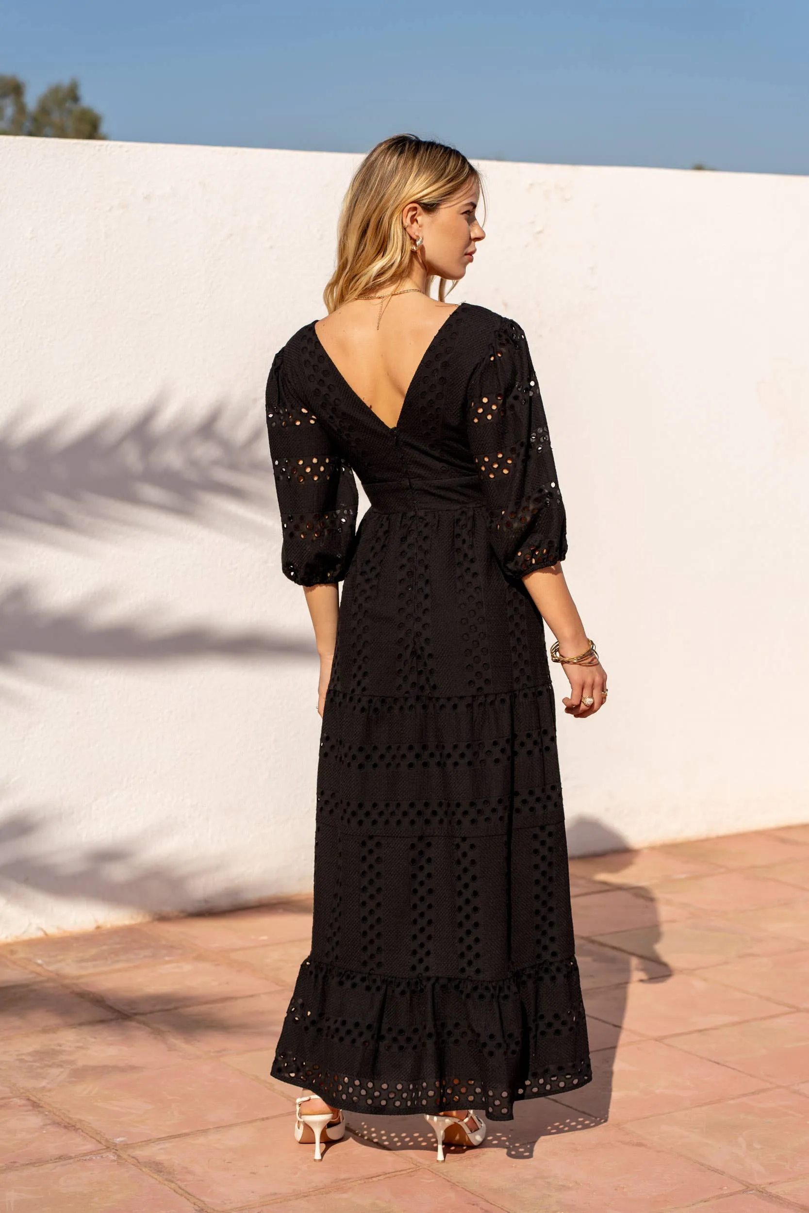 Taylor Long Dress in Openwork Cotton