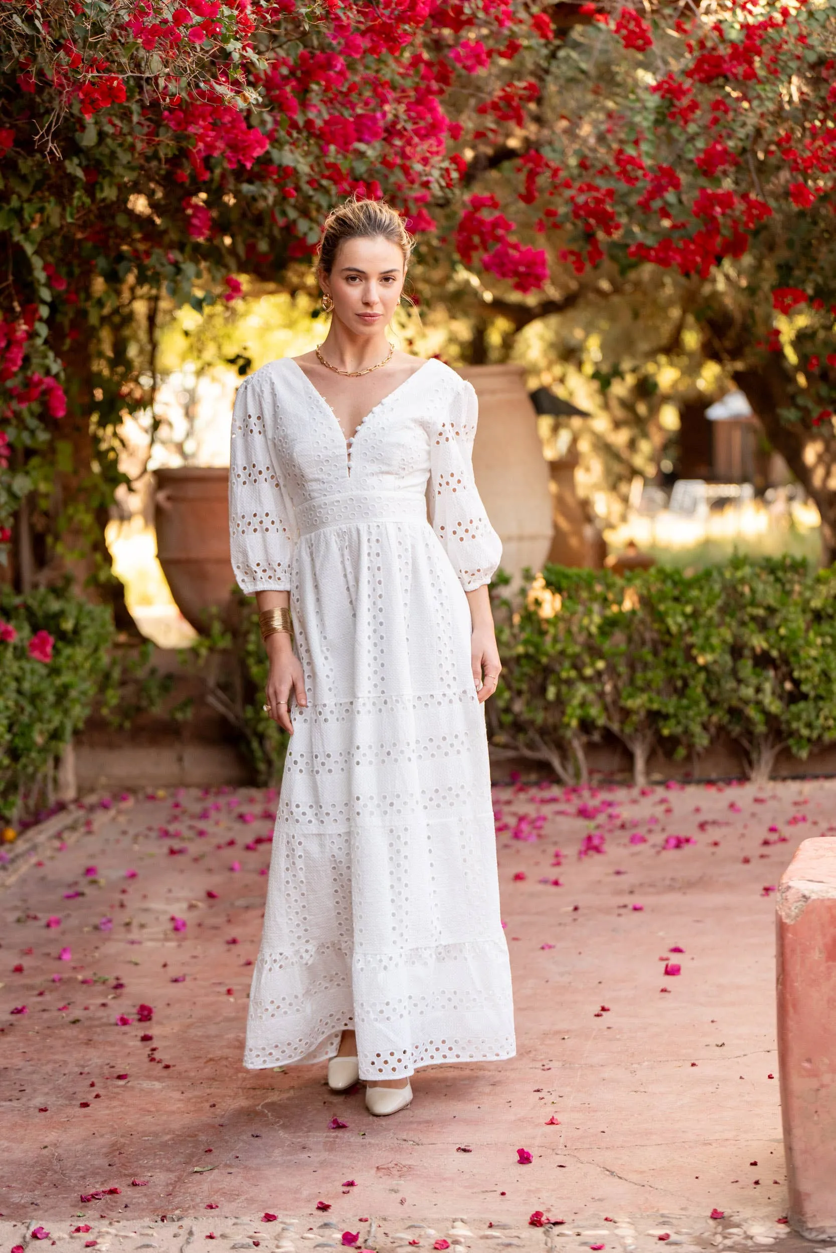Taylor Long Dress in Openwork Cotton