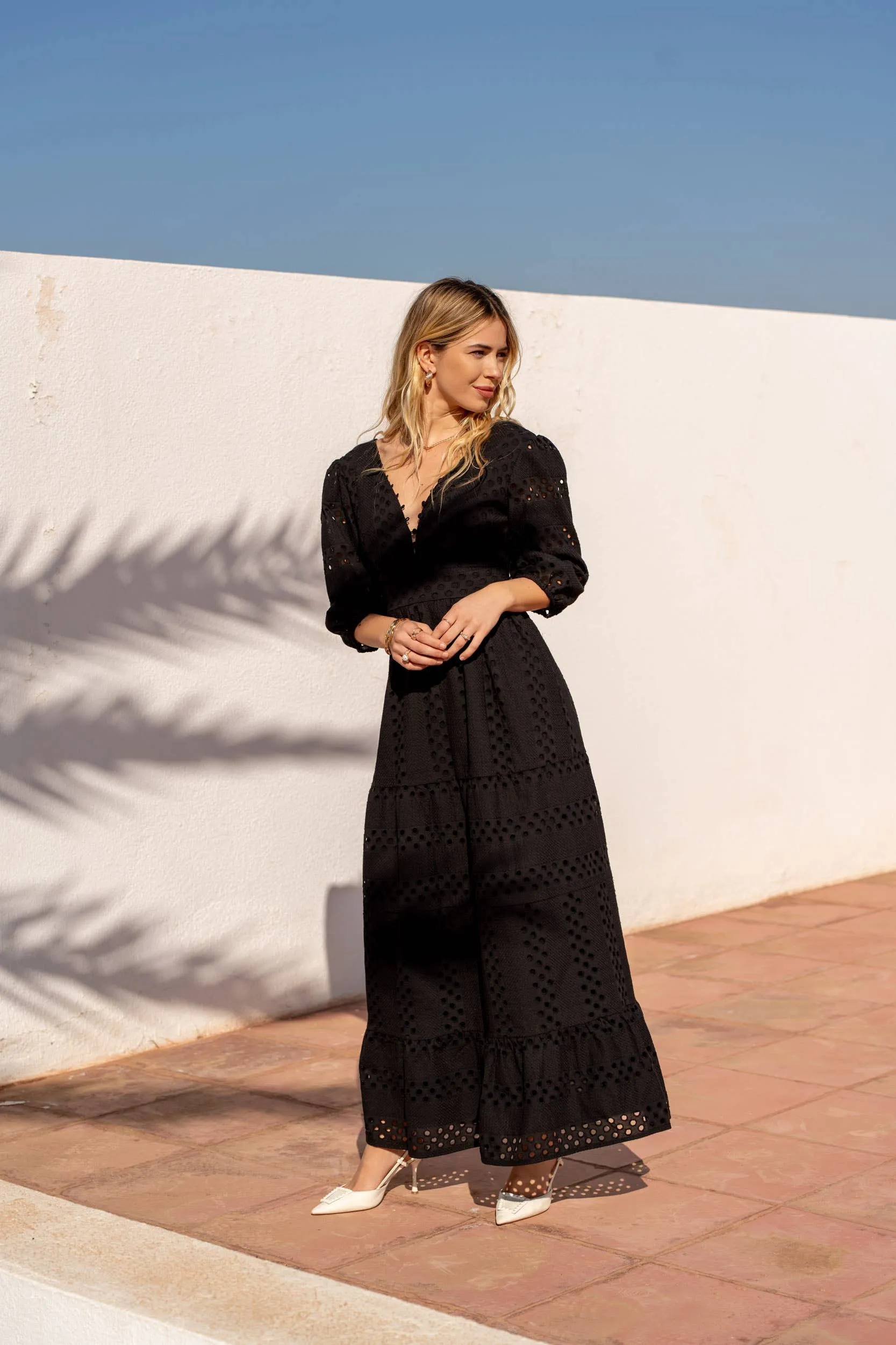 Taylor Long Dress in Openwork Cotton
