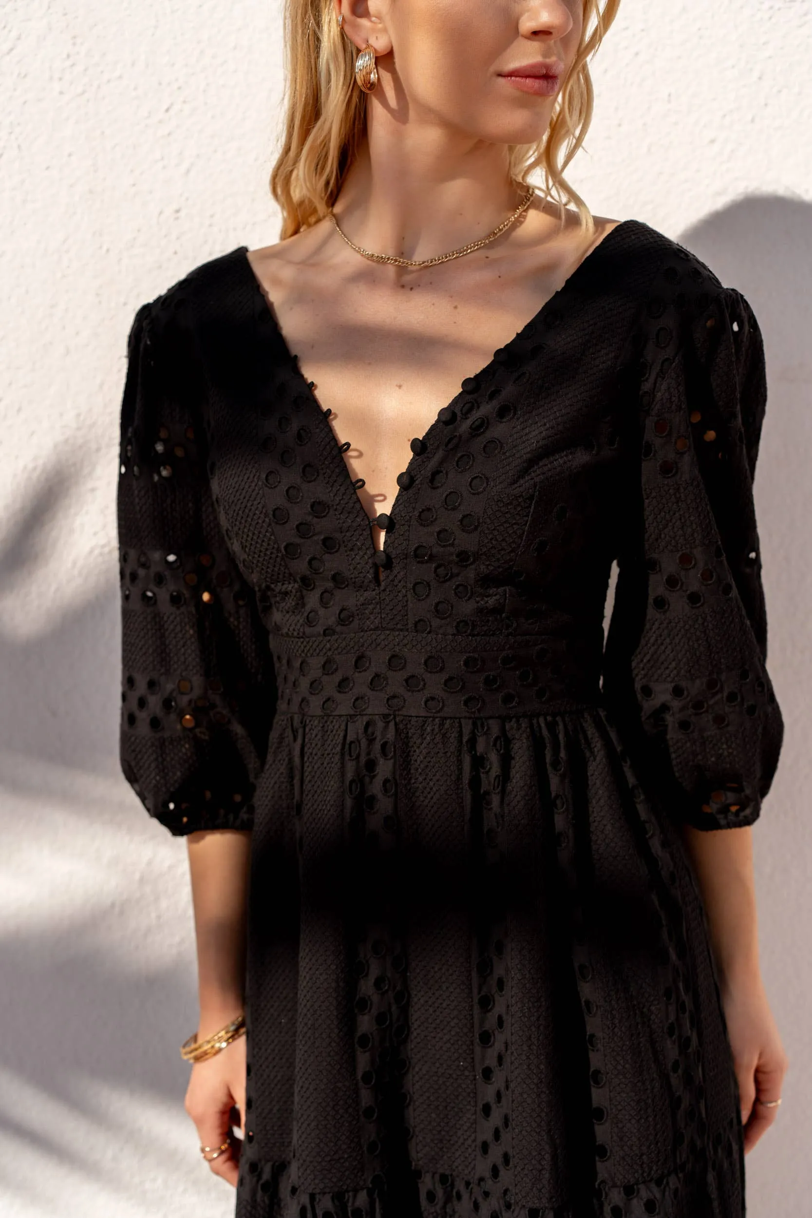 Taylor Long Dress in Openwork Cotton