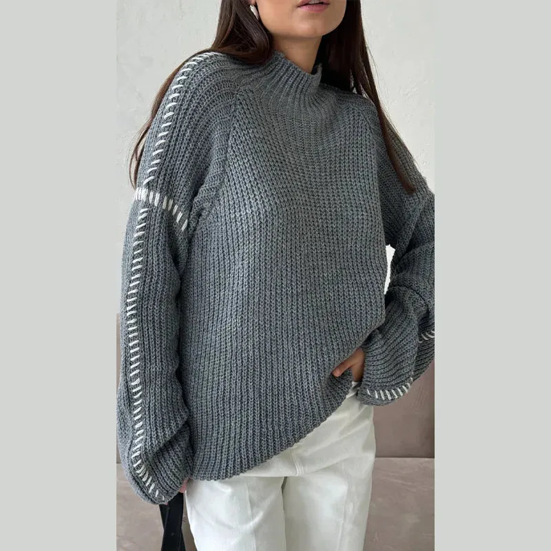 thanksgiving outfit JazzHer Casual Knit Contrast Pullovers Women Loose High Collar Long Sleeve Sweaters Female 2024 Autumn Fashion All-match Lady Knitwear