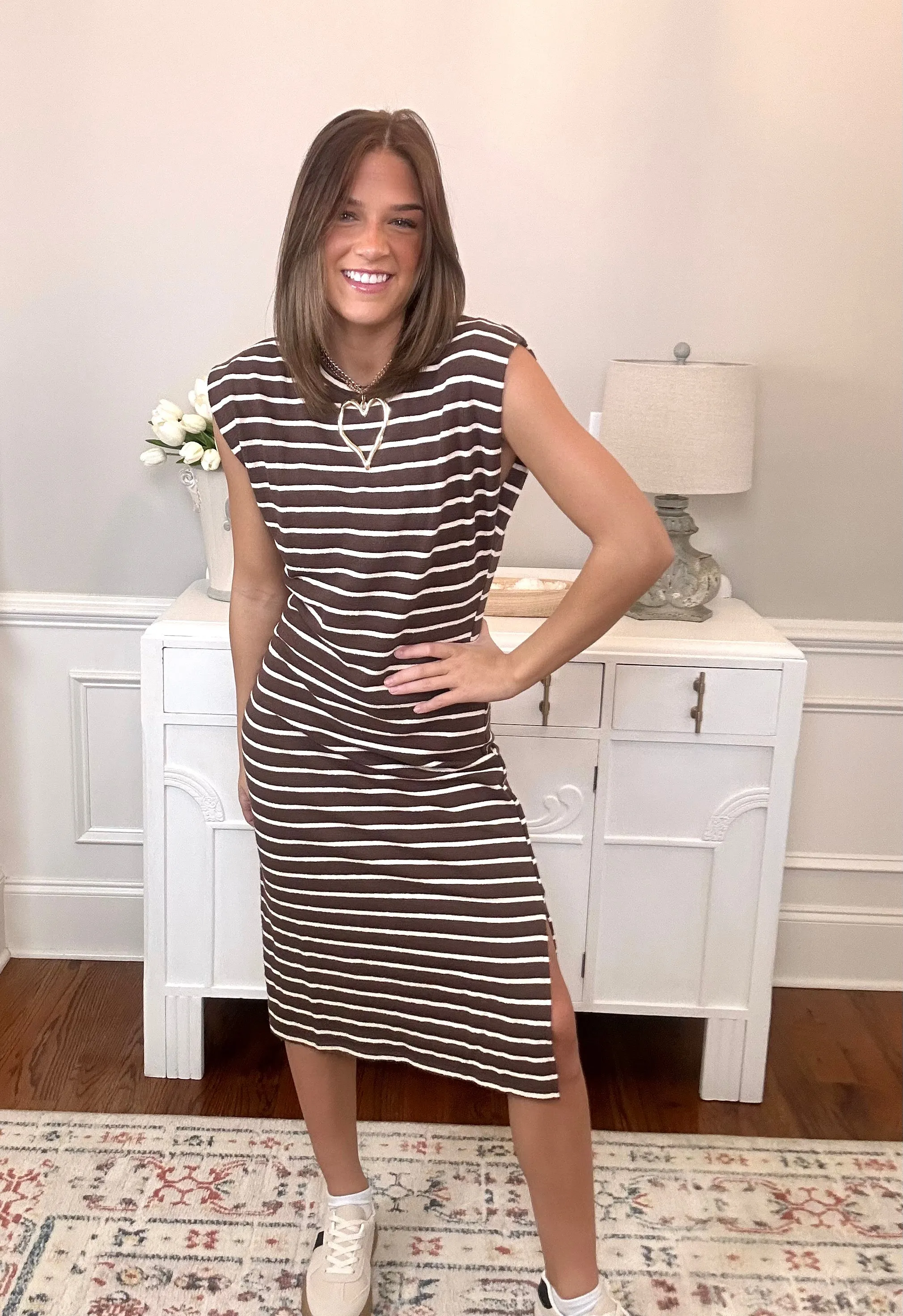 The Dana Striped Midi | Brown