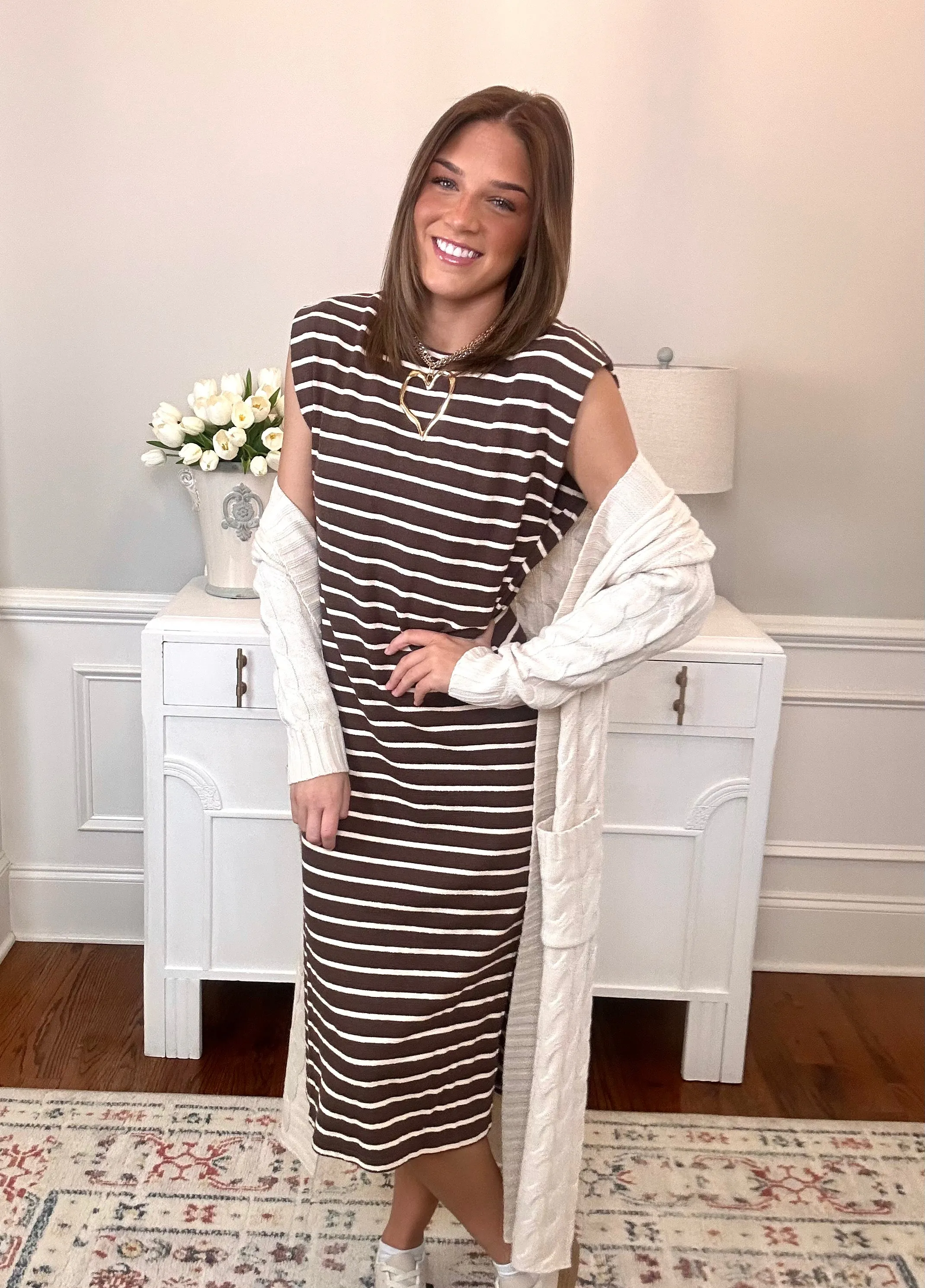 The Dana Striped Midi | Brown