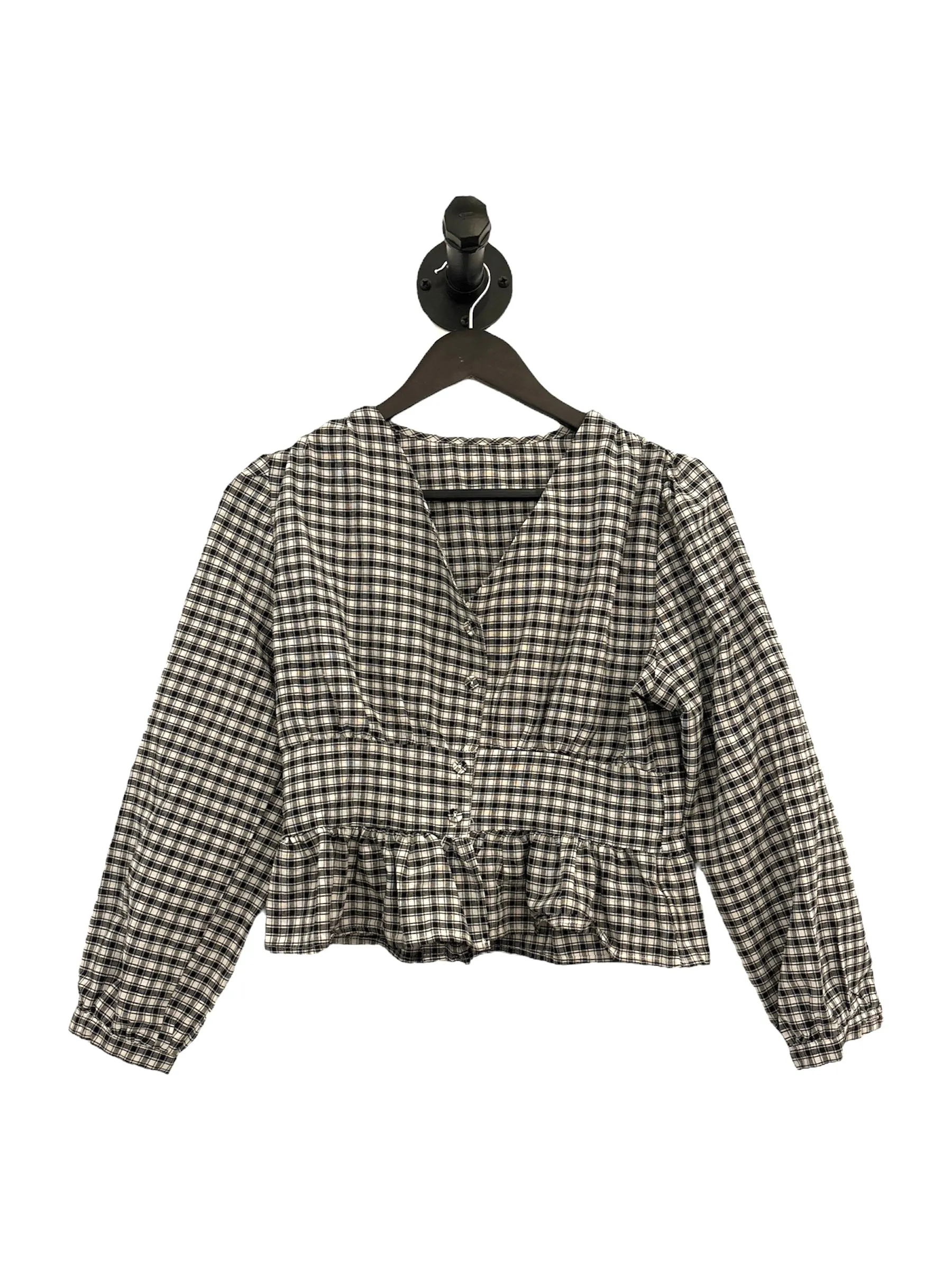 THRIFT- Gingham Long Sleeve Blouse - Medium
