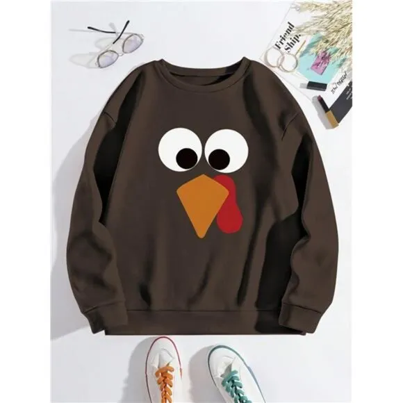 Turkey Long Sleeve Crew Neck Sweatshirt, Casual Pullover For Autumn/Winter