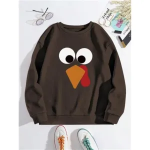 Turkey Long Sleeve Crew Neck Sweatshirt, Casual Pullover For Autumn/Winter