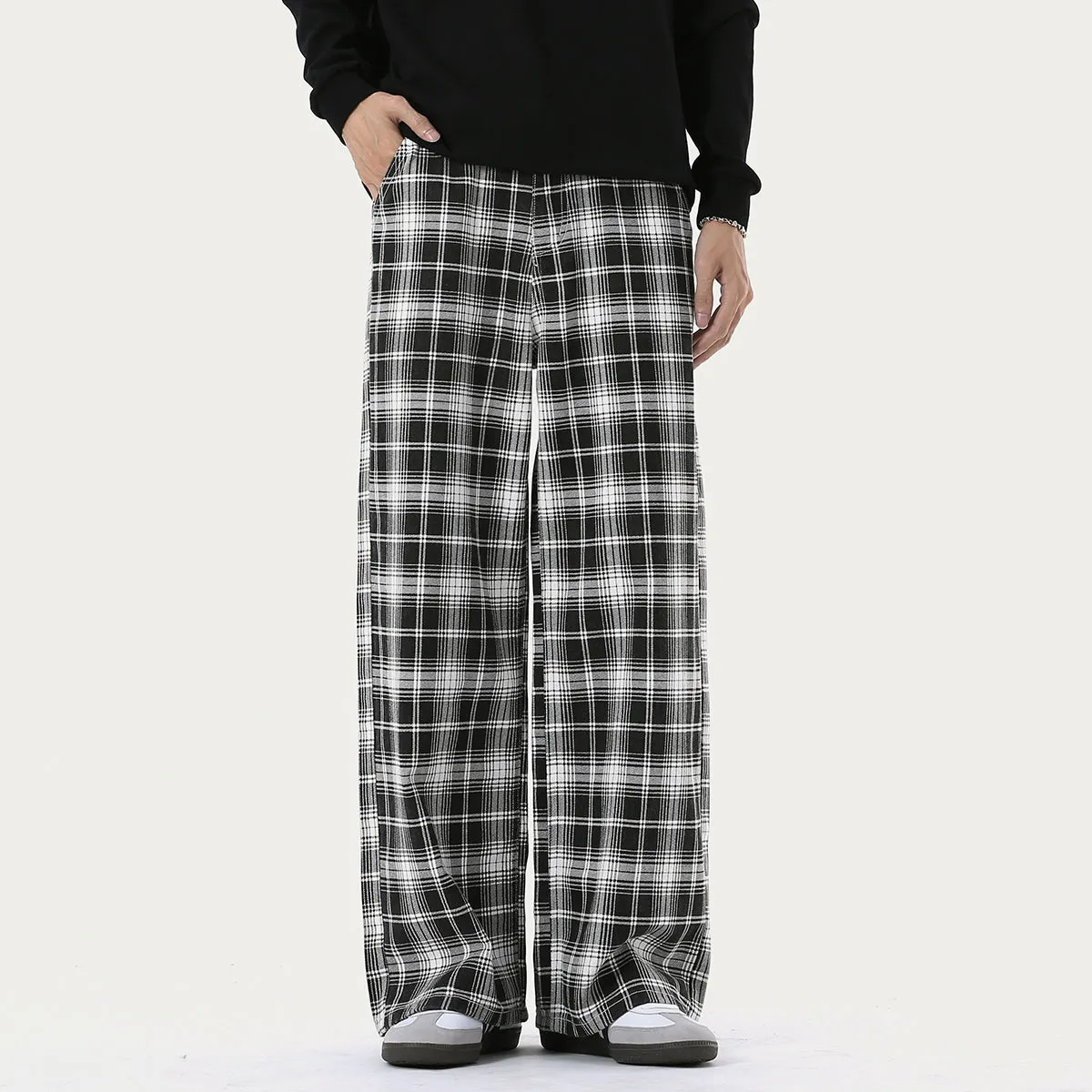 Unisex Straight Leg Plaid Trousers
