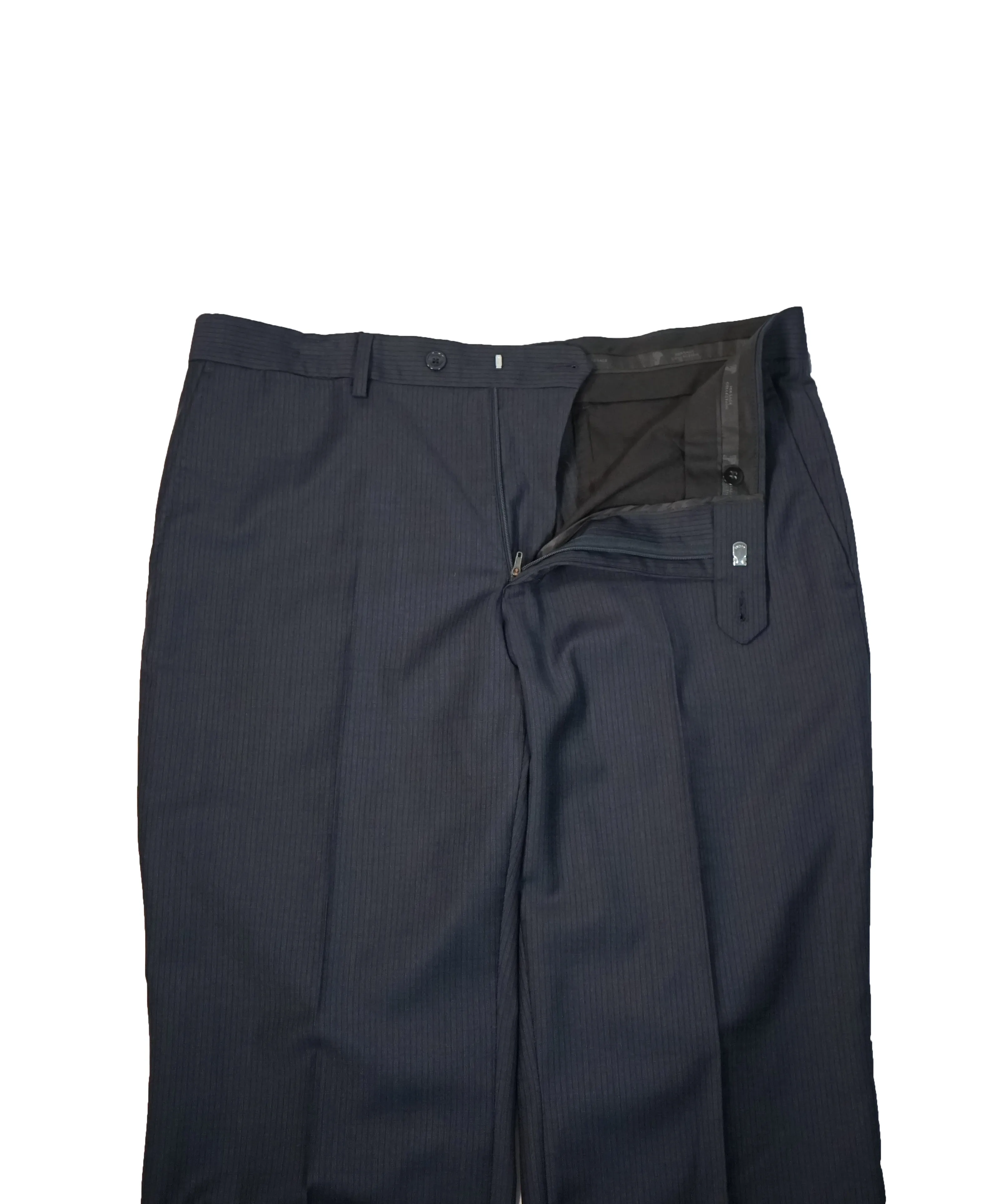 VERSACE COLLECTION - Flat Front Navy Micro Stripe Dress Pants - 36W