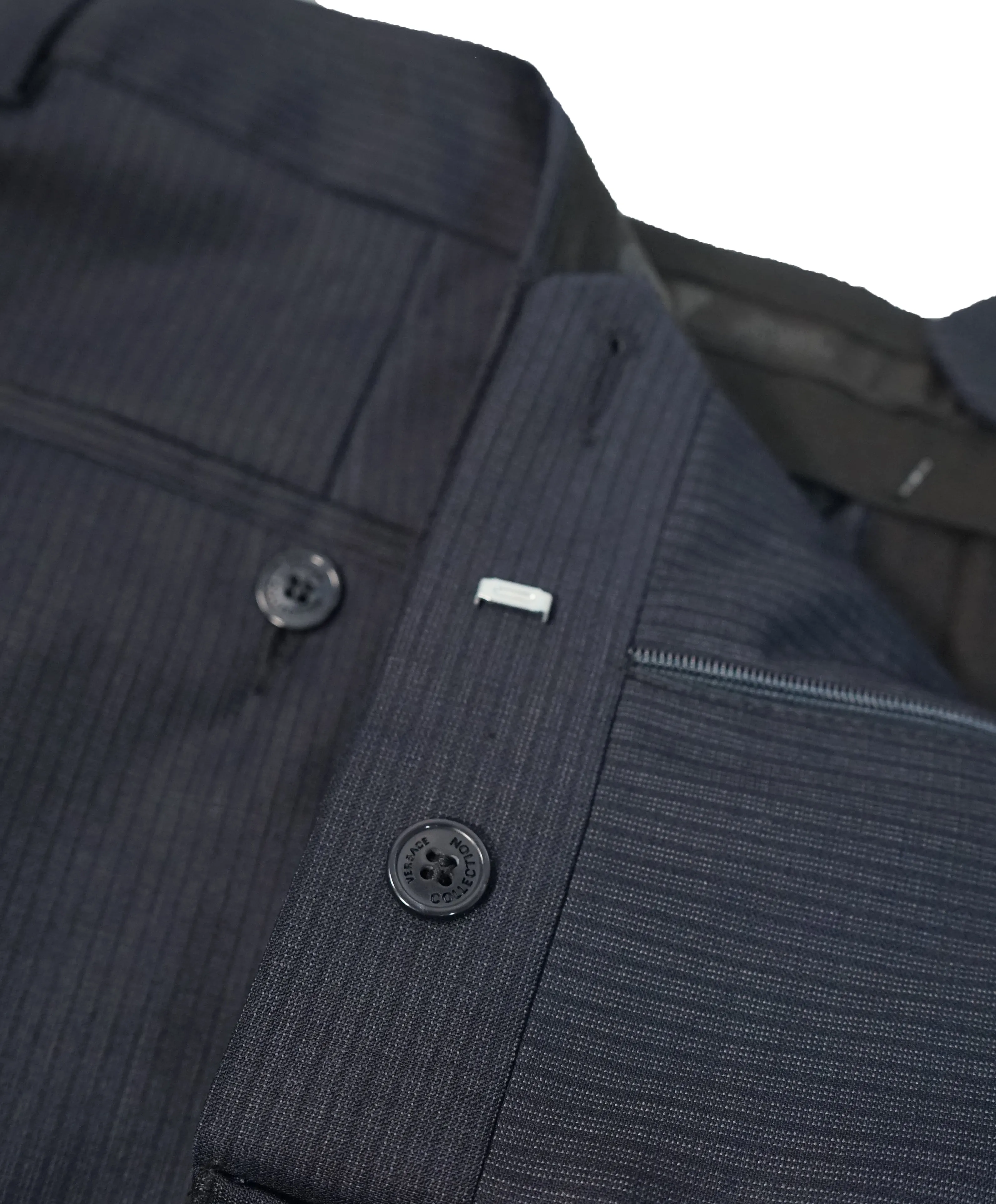 VERSACE COLLECTION - Flat Front Navy Micro Stripe Dress Pants - 36W