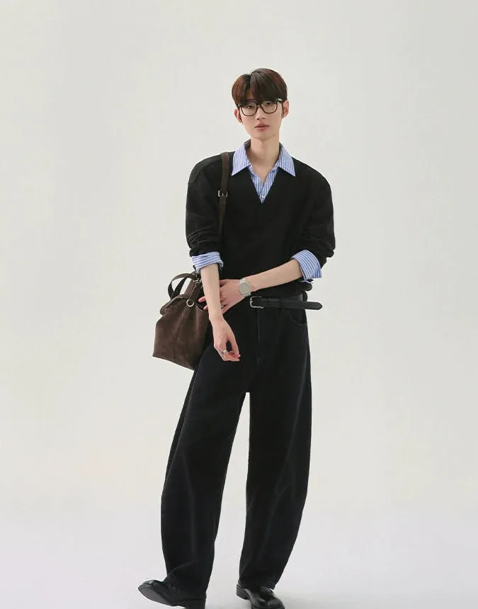 Waffle Collar Long-sleeve Pullover