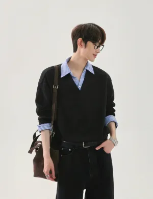 Waffle Collar Long-sleeve Pullover