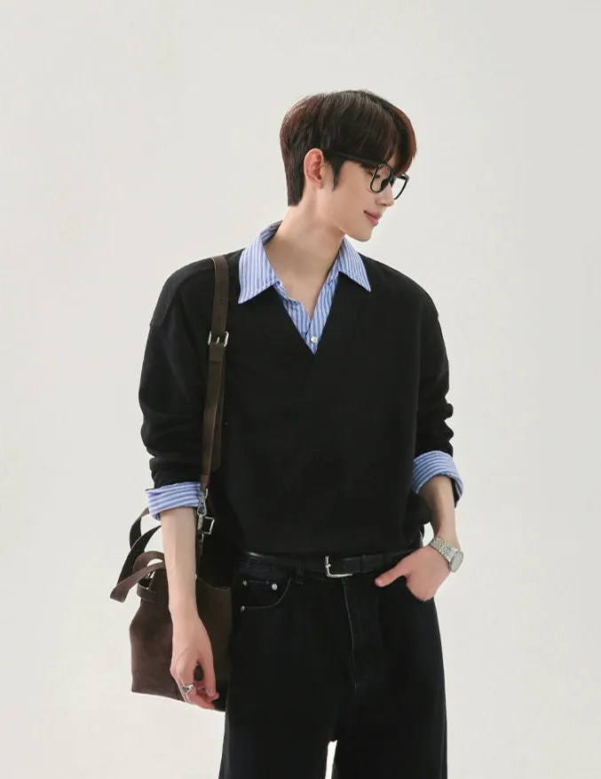 Waffle Collar Long-sleeve Pullover