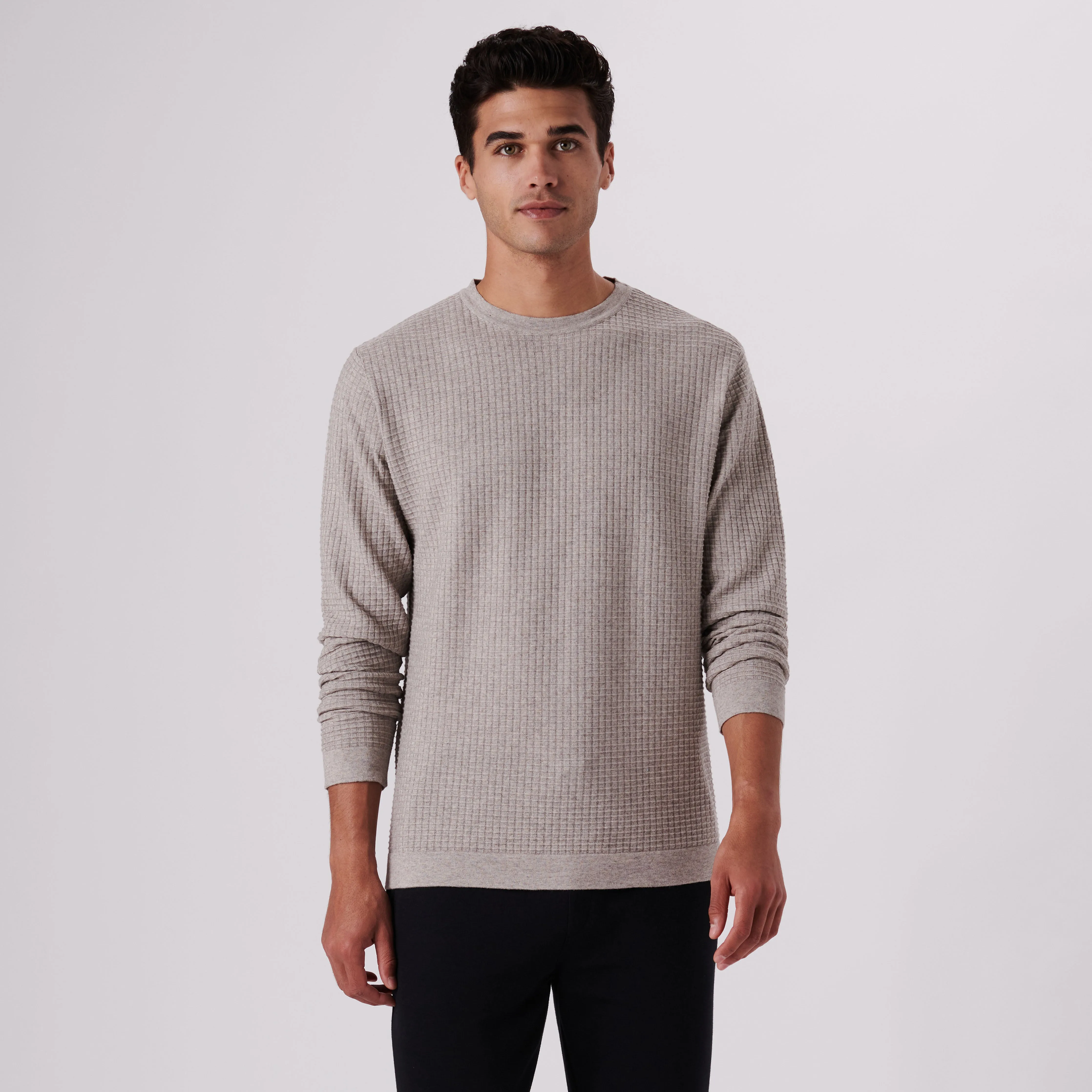 Waffle Knit Cotton Cashmere Crew Neck Sweater