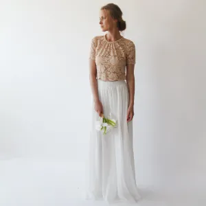 Wedding Dress Separates, Blush Lace Top, Ivory Chiffon Skirt #1380