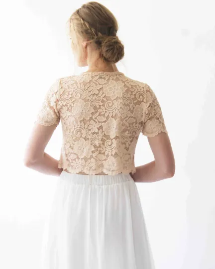 Wedding Dress Separates, Blush Lace Top, Ivory Chiffon Skirt #1380