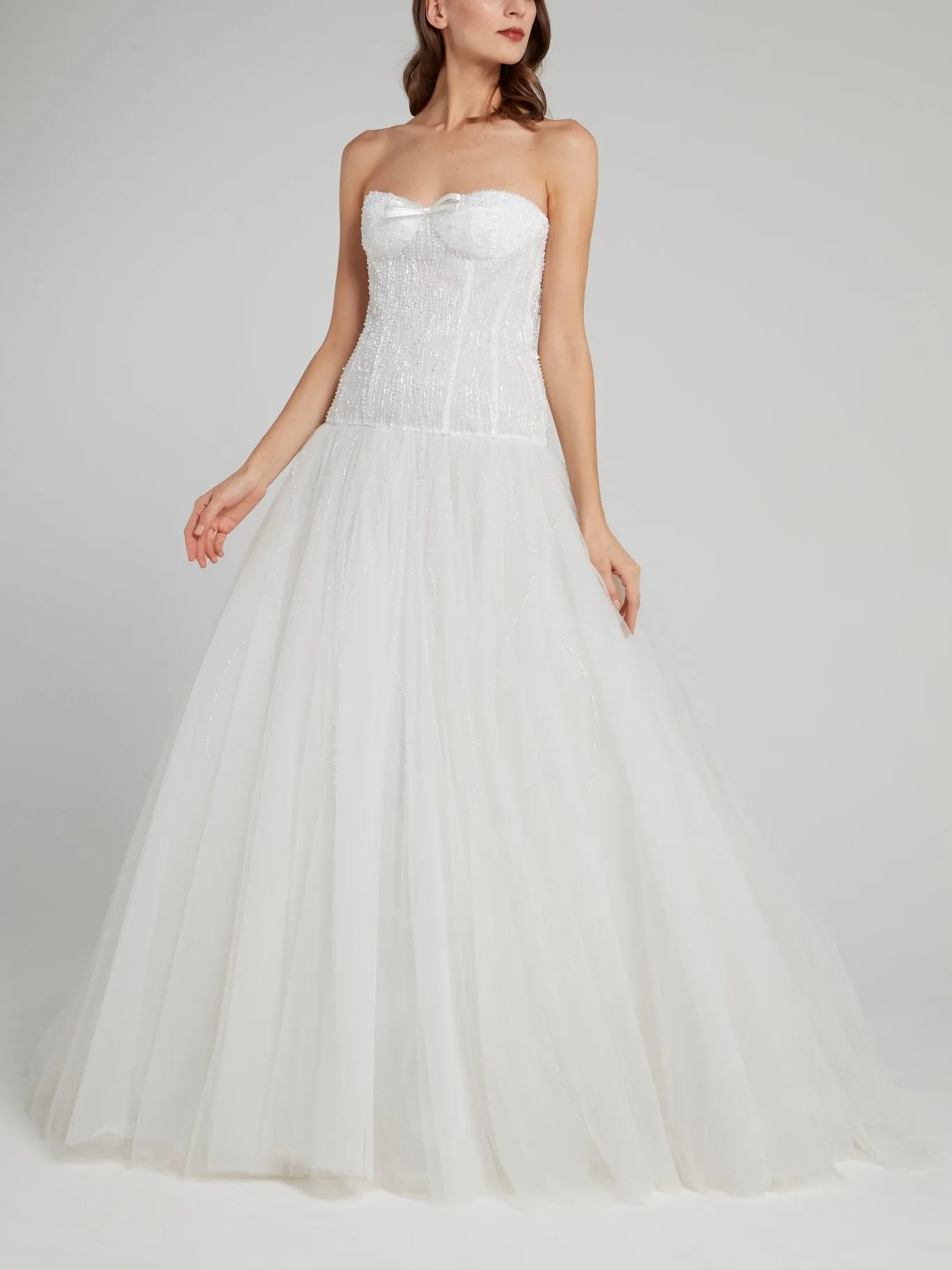 White Beaded Strapless A-Line Bridal Gown
