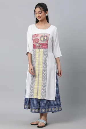 White Printed Kurta, Culottes & Dupatta Set