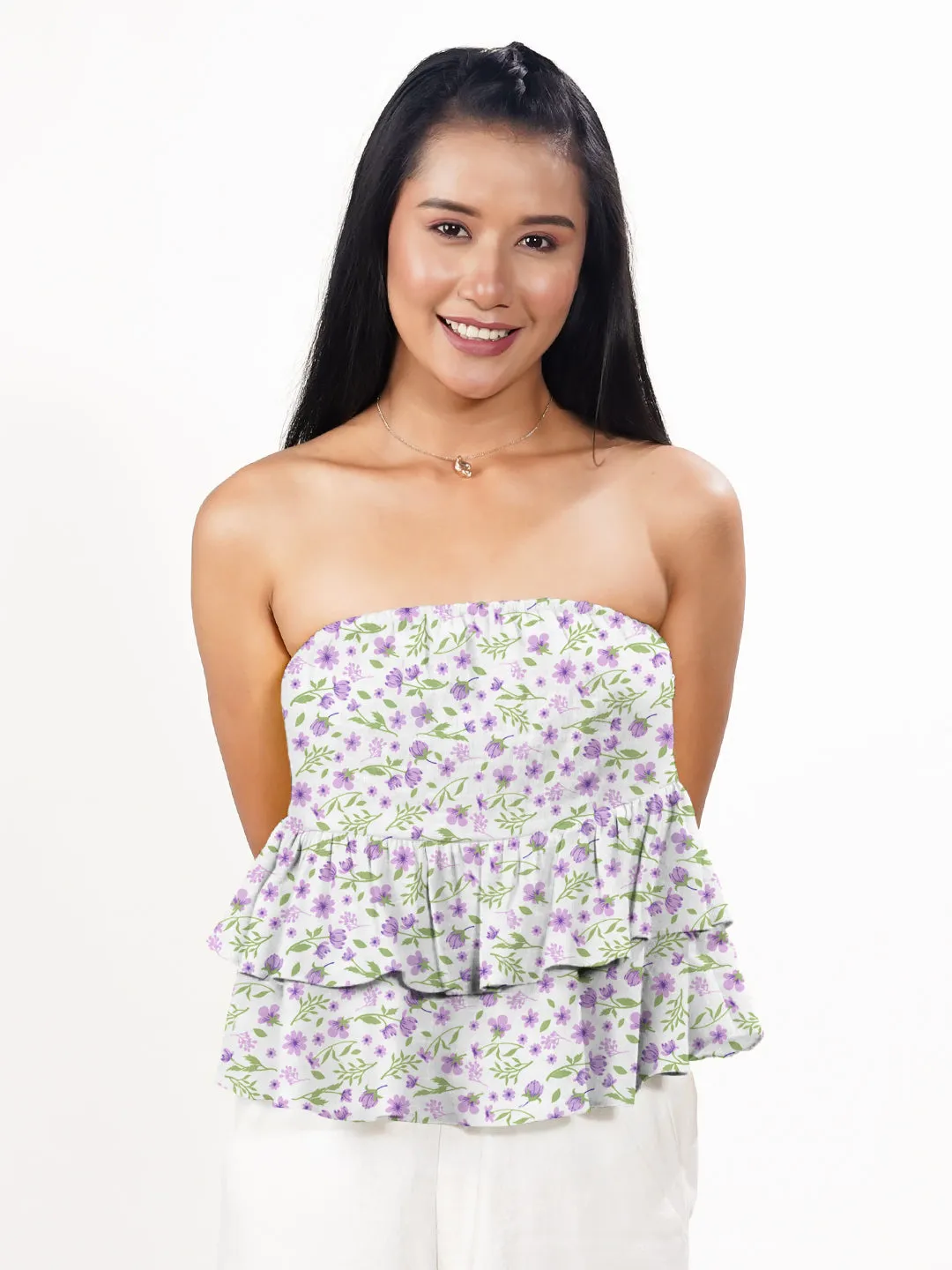 White Printed Off Shoulder Top