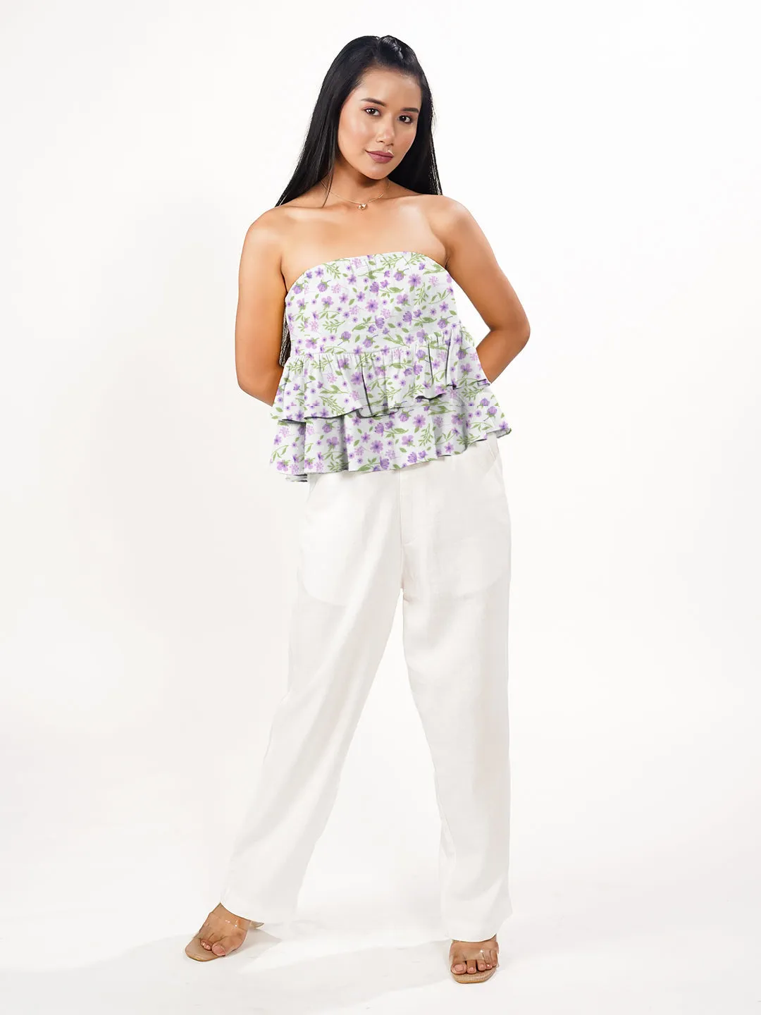 White Printed Off Shoulder Top