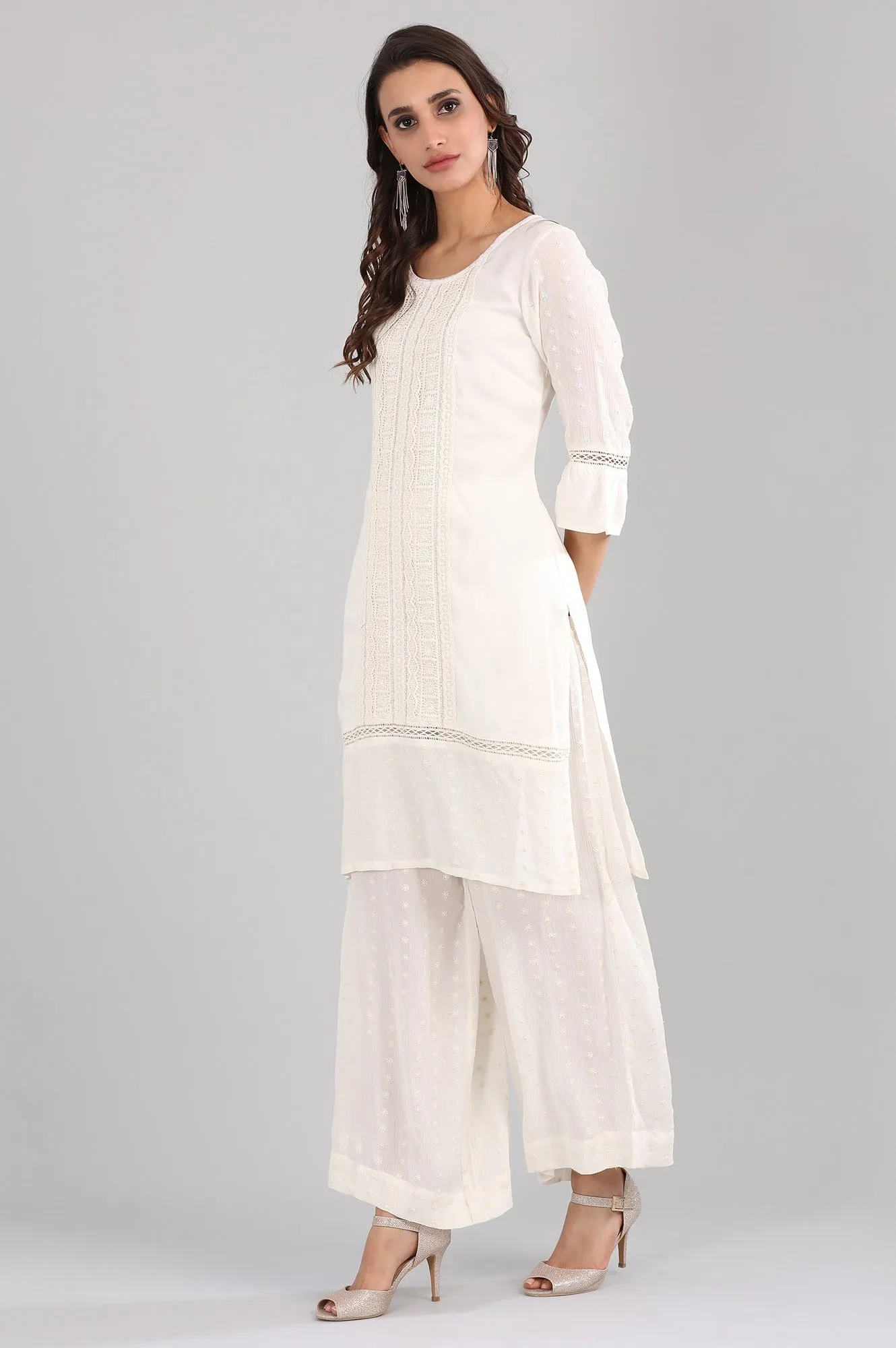 White Round Neck kurta Set