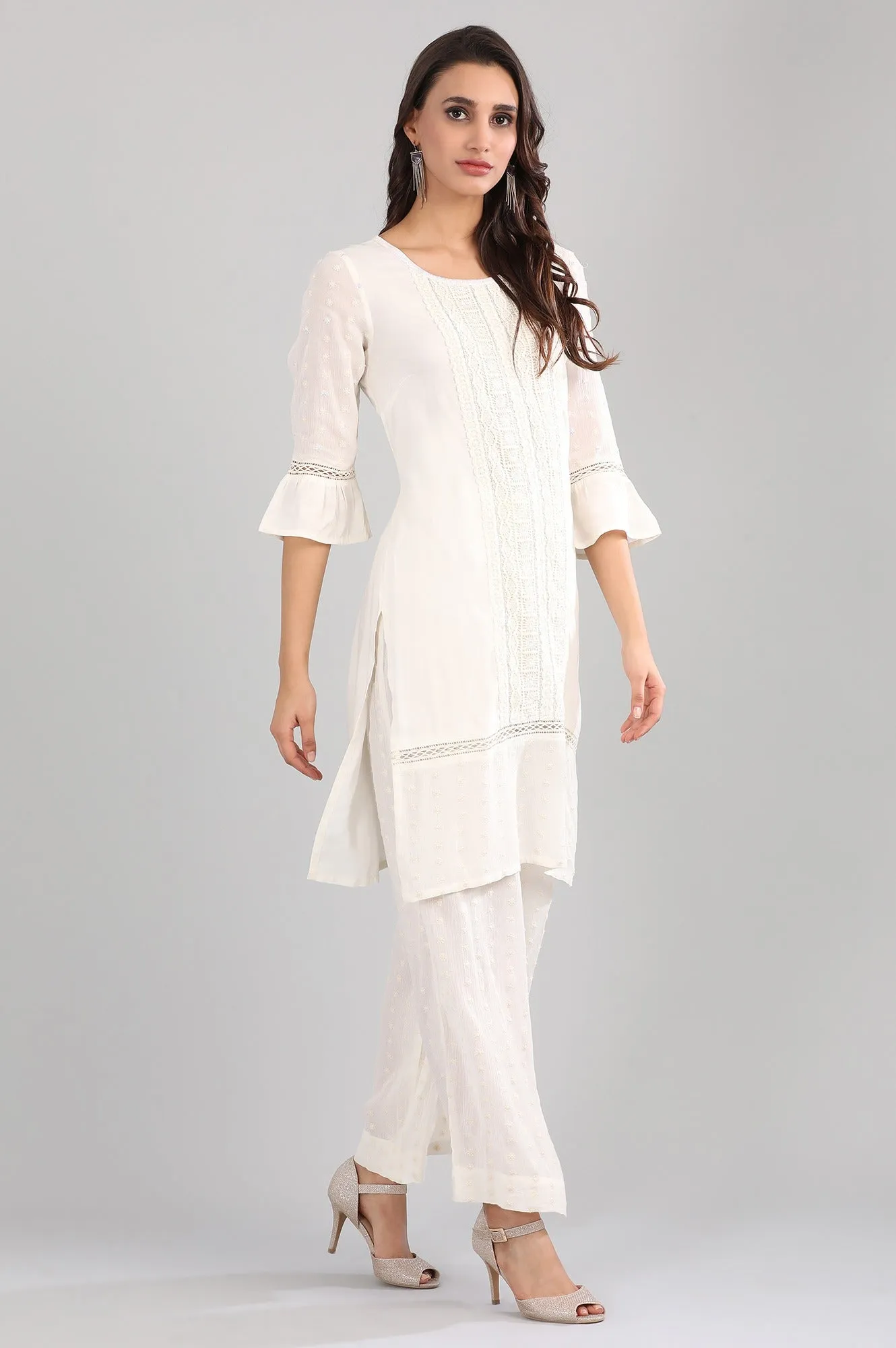 White Round Neck kurta Set