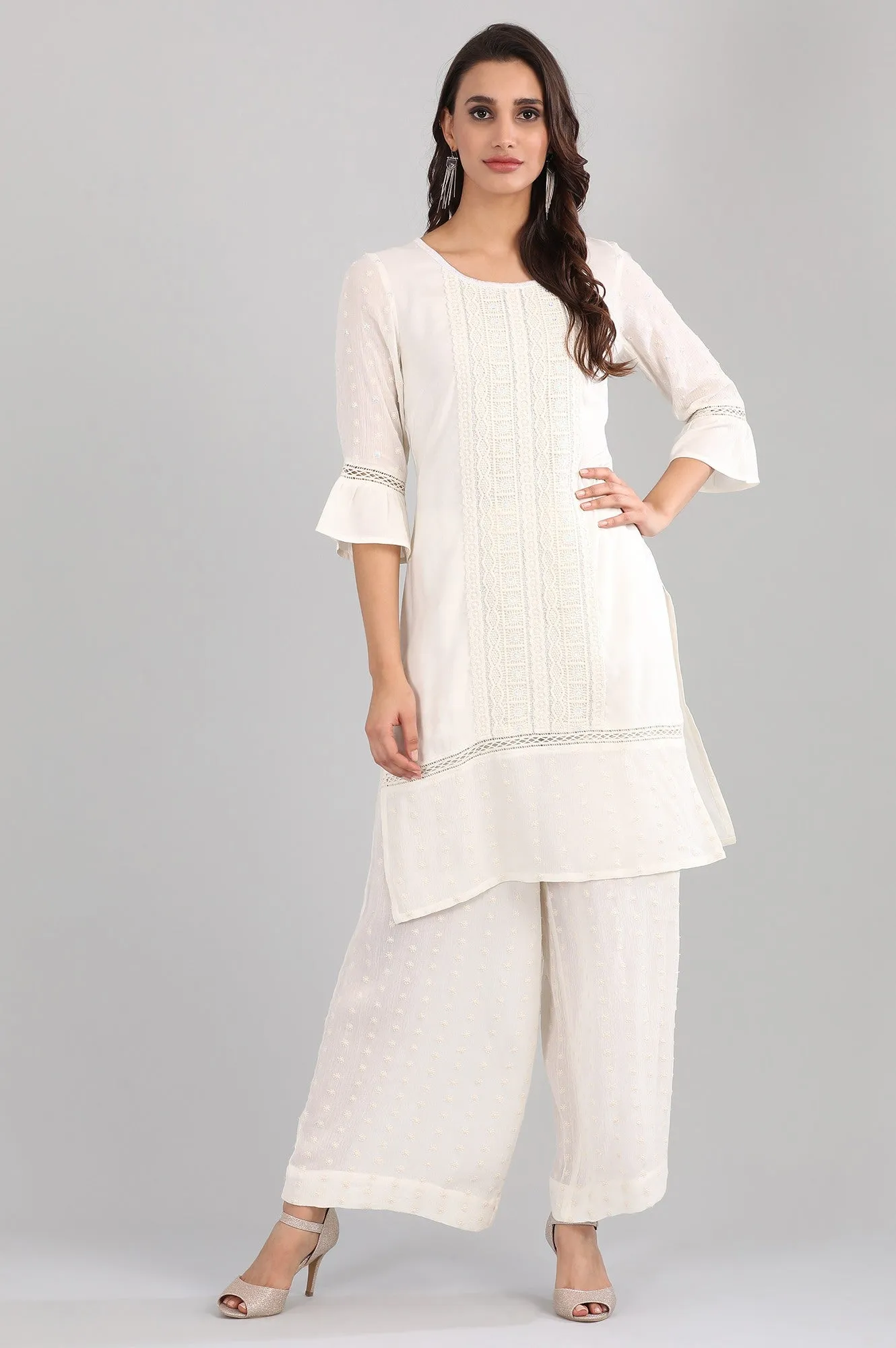 White Round Neck kurta Set