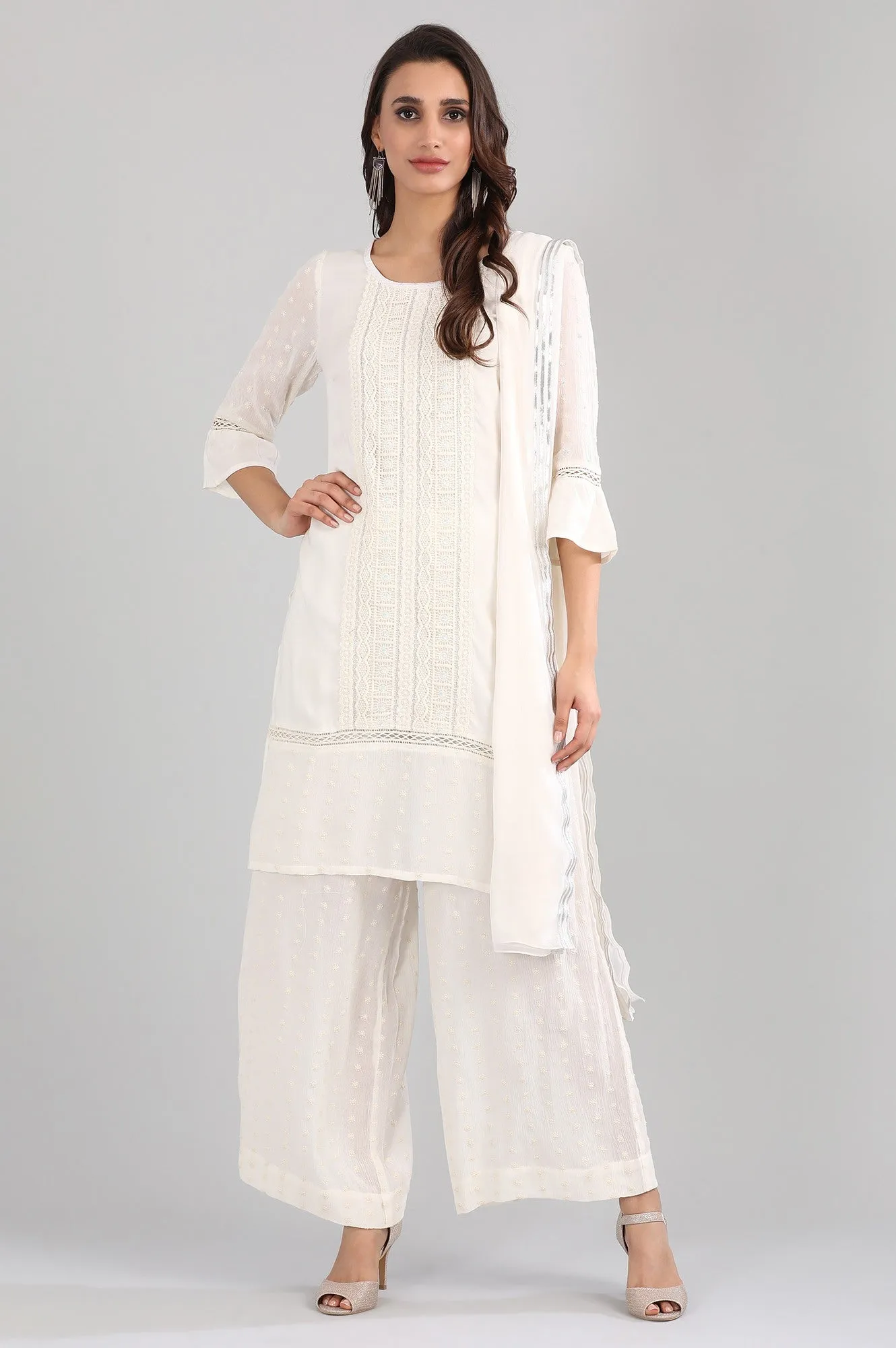 White Round Neck kurta Set