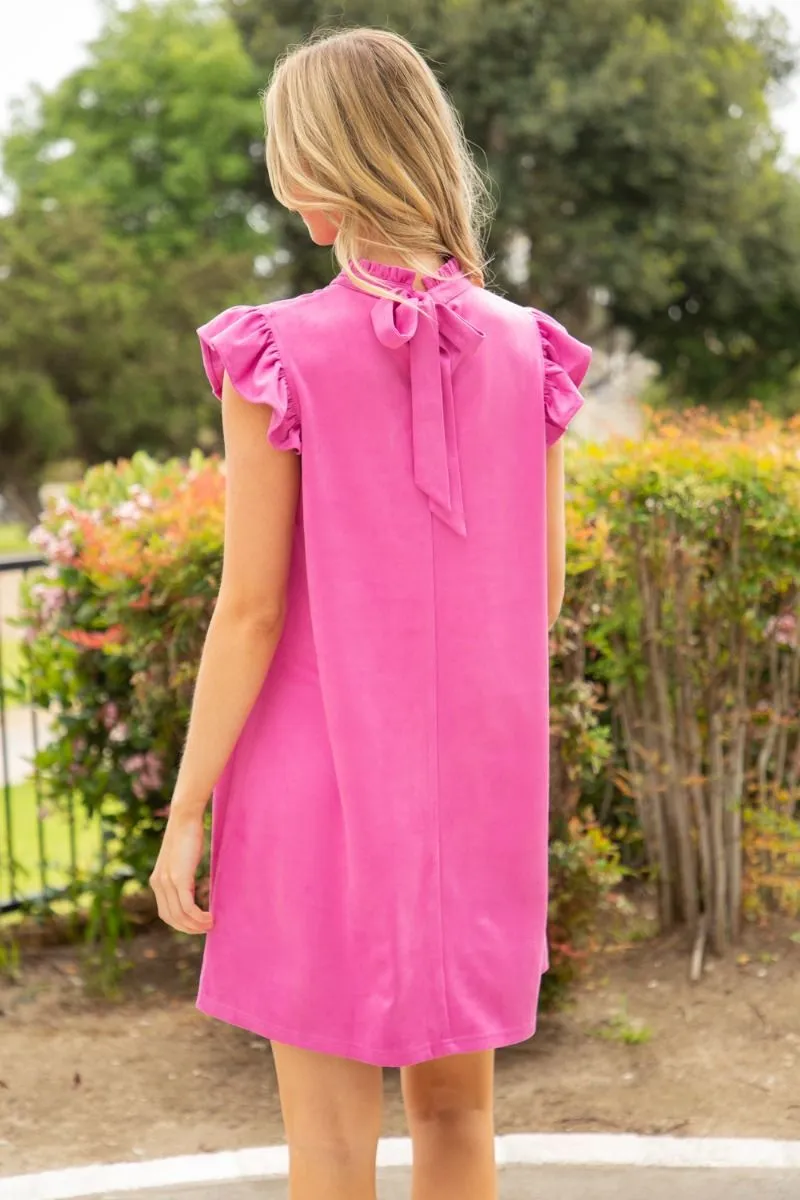 WILA SUEDE RUFFLE SLEEVE DRESS