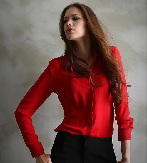 Women Casual Blouse Button 5 Solid Color Long sleeve Shirt Female Chiffon blouse Women Clothing