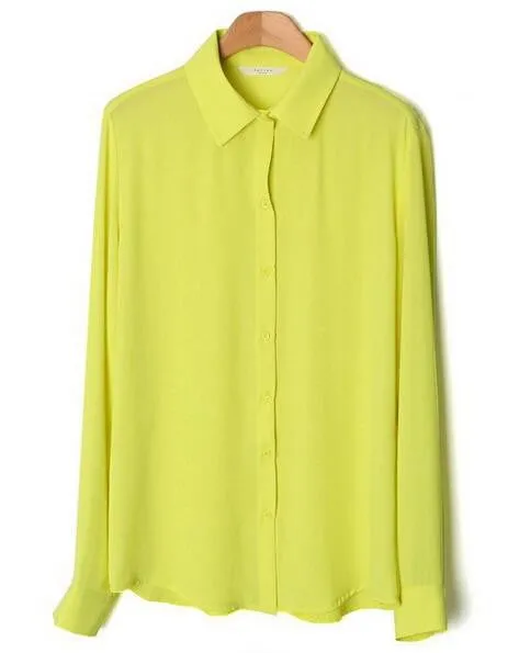 Women Casual Blouse Button 5 Solid Color Long sleeve Shirt Female Chiffon blouse Women Clothing