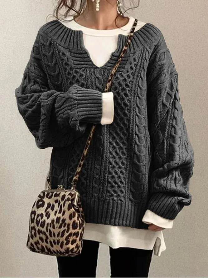 Women Pullovers Knit Sweater – Warm Long Sleeve, Half Open Collar, Retro Office Lady Jumpers for Autumn Winter